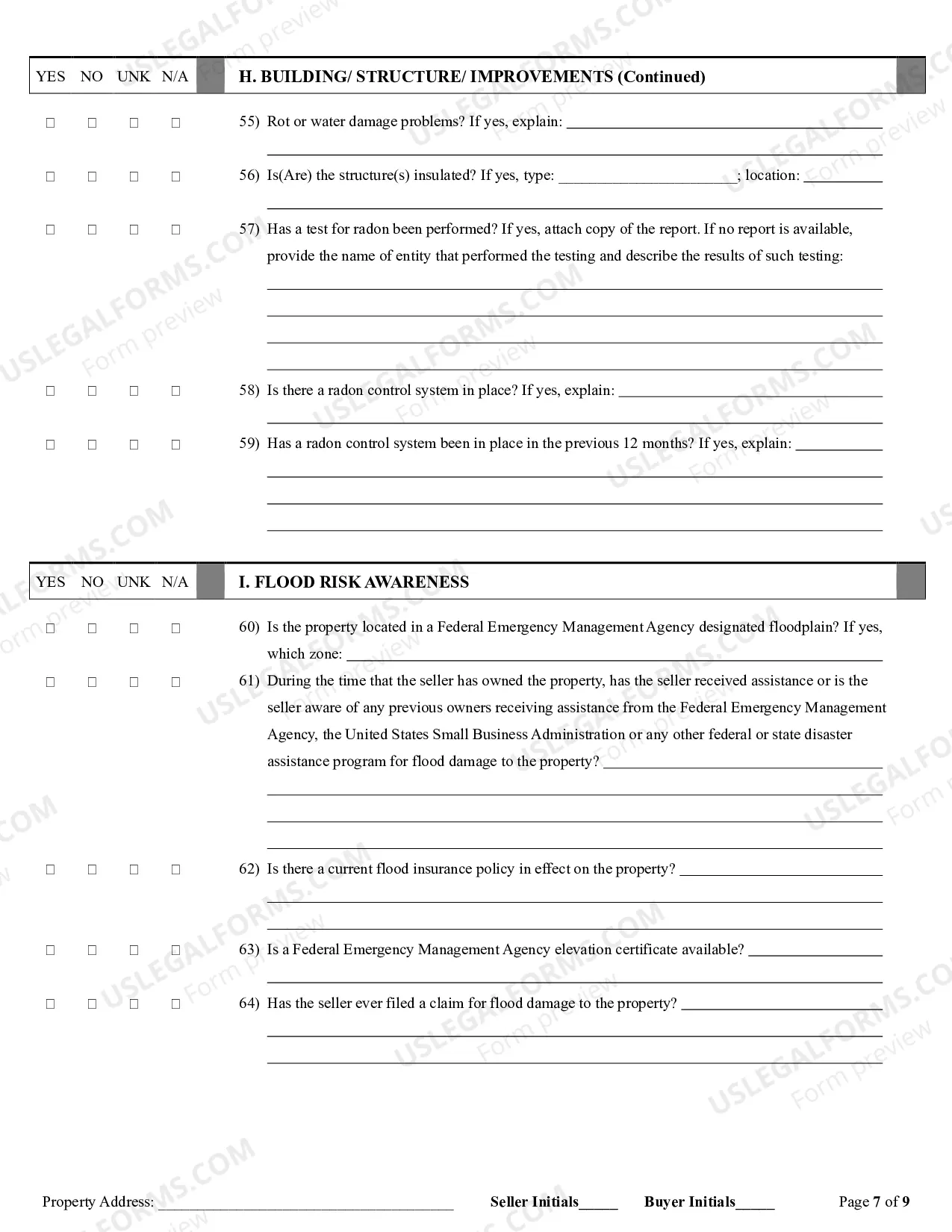 Preview Residential Real Estate Sales Disclosure Statement