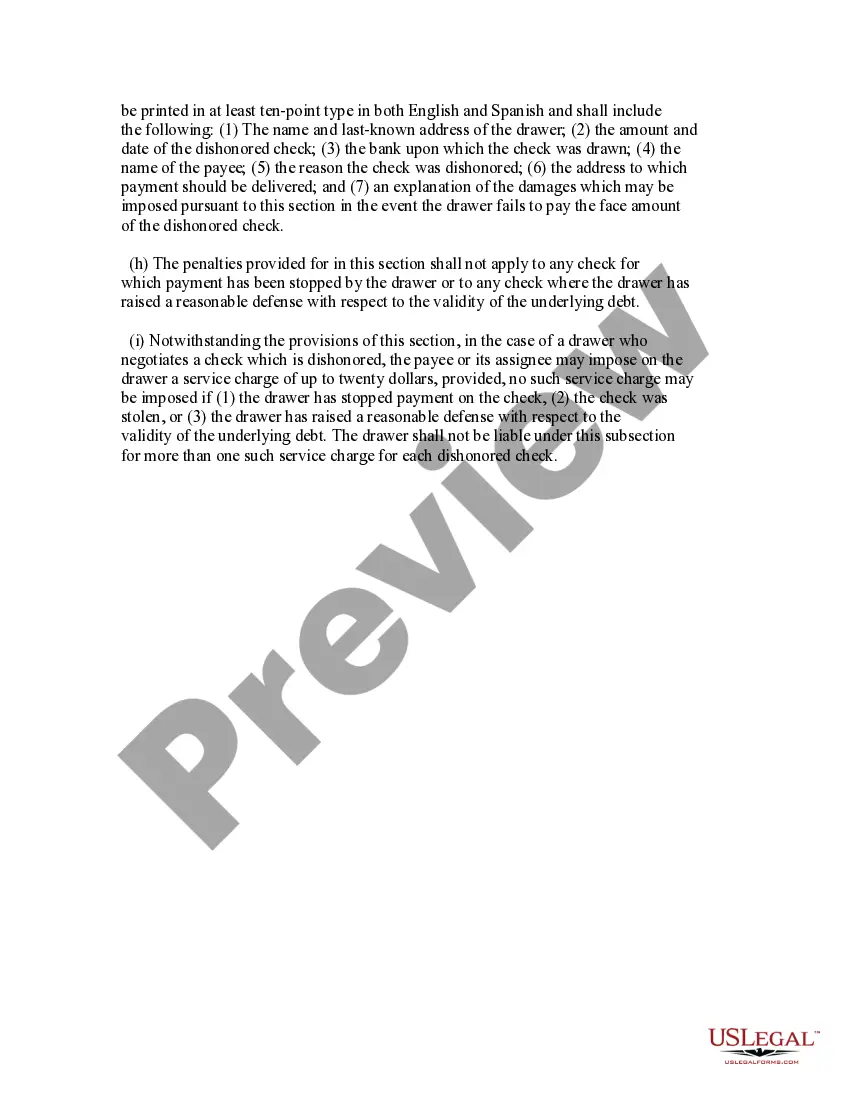 Get Notice of Dishonored Check - Civil - Keywords: bad check, bounced check Preview Notice of Dishonored Check - Civil - Keywords: bad check, bounced check
