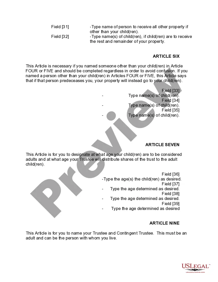 Preview Mutual Wills or Last Will and Testaments for Man and Woman living together, not Married with Minor Children