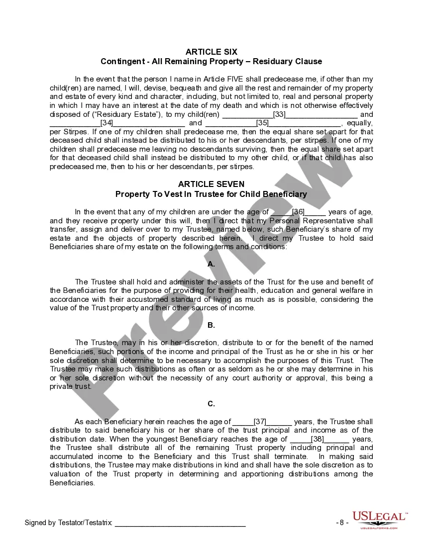 Preview Mutual Wills or Last Will and Testaments for Man and Woman living together, not Married with Minor Children