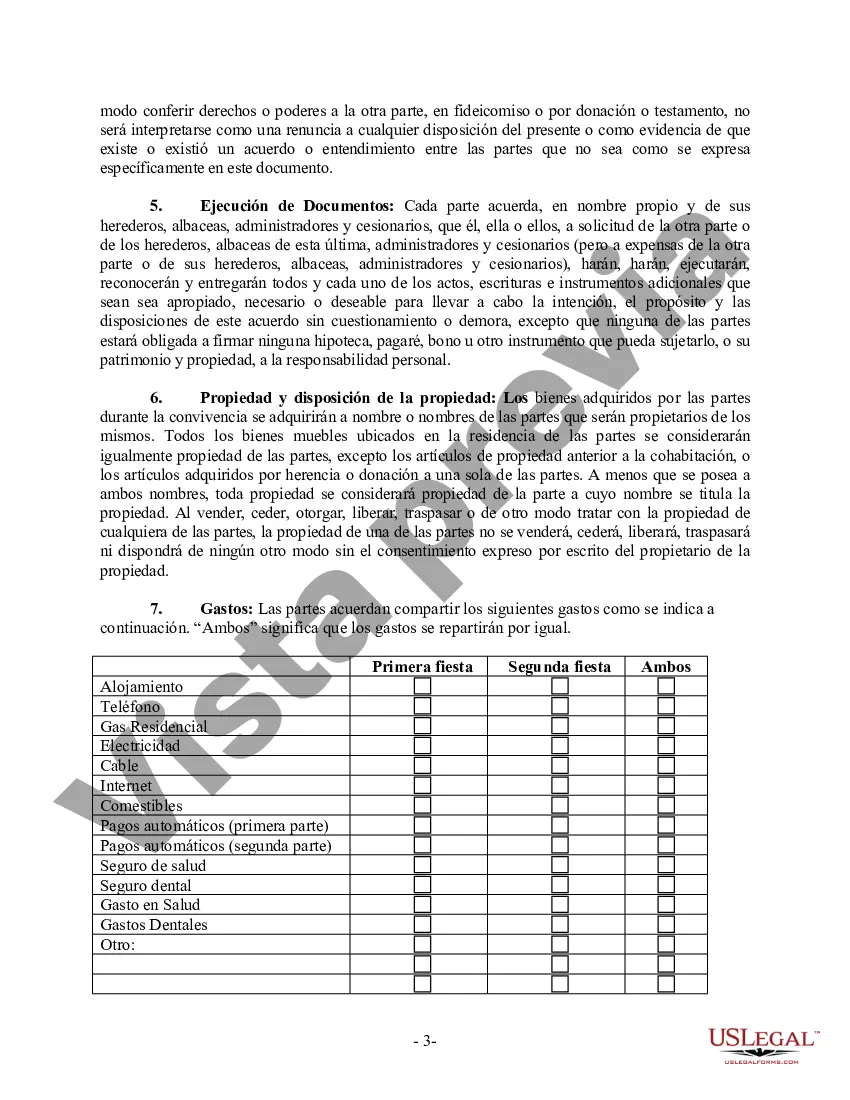 Preview Acuerdo de convivencia no marital de convivencia