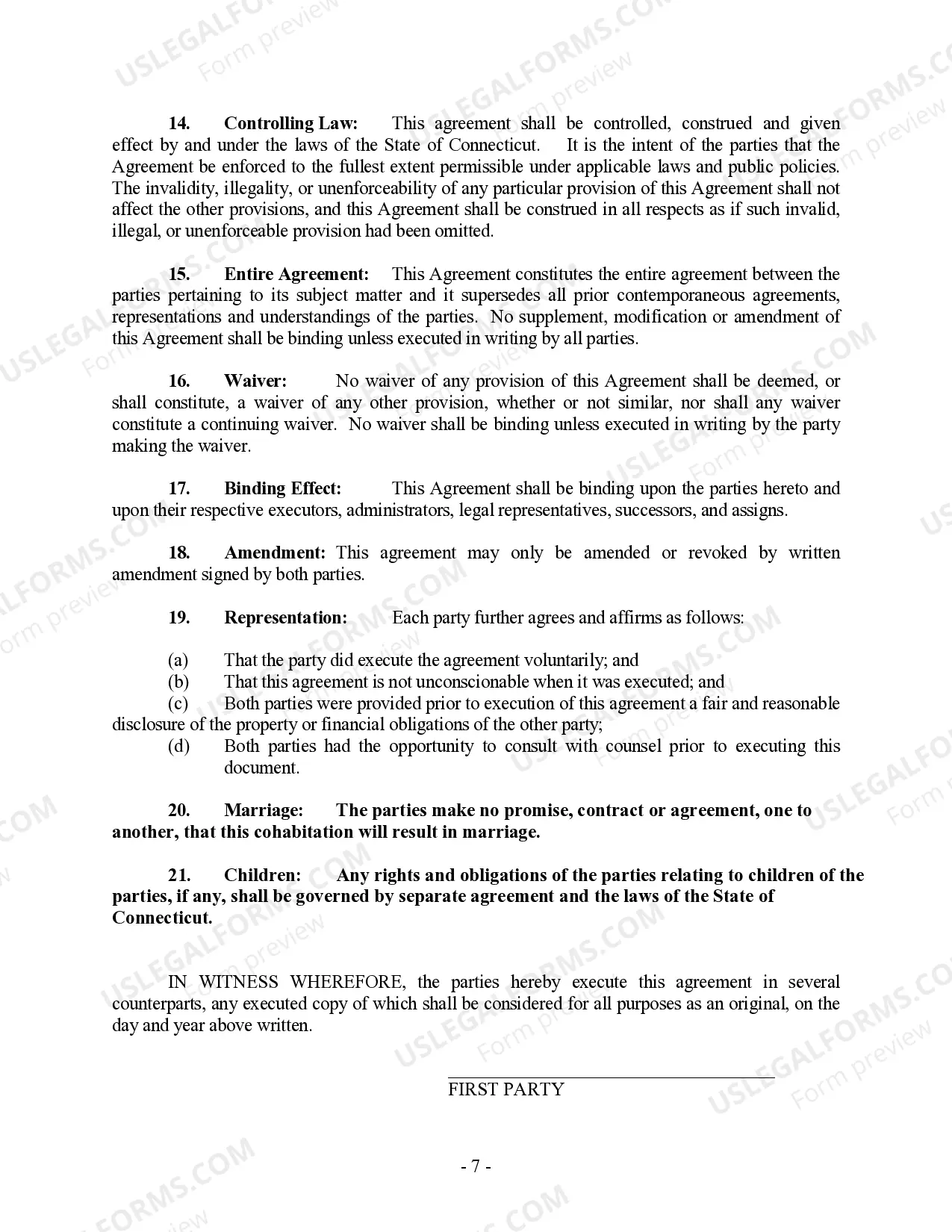 Preview Non-Marital Cohabitation Living Together Agreement