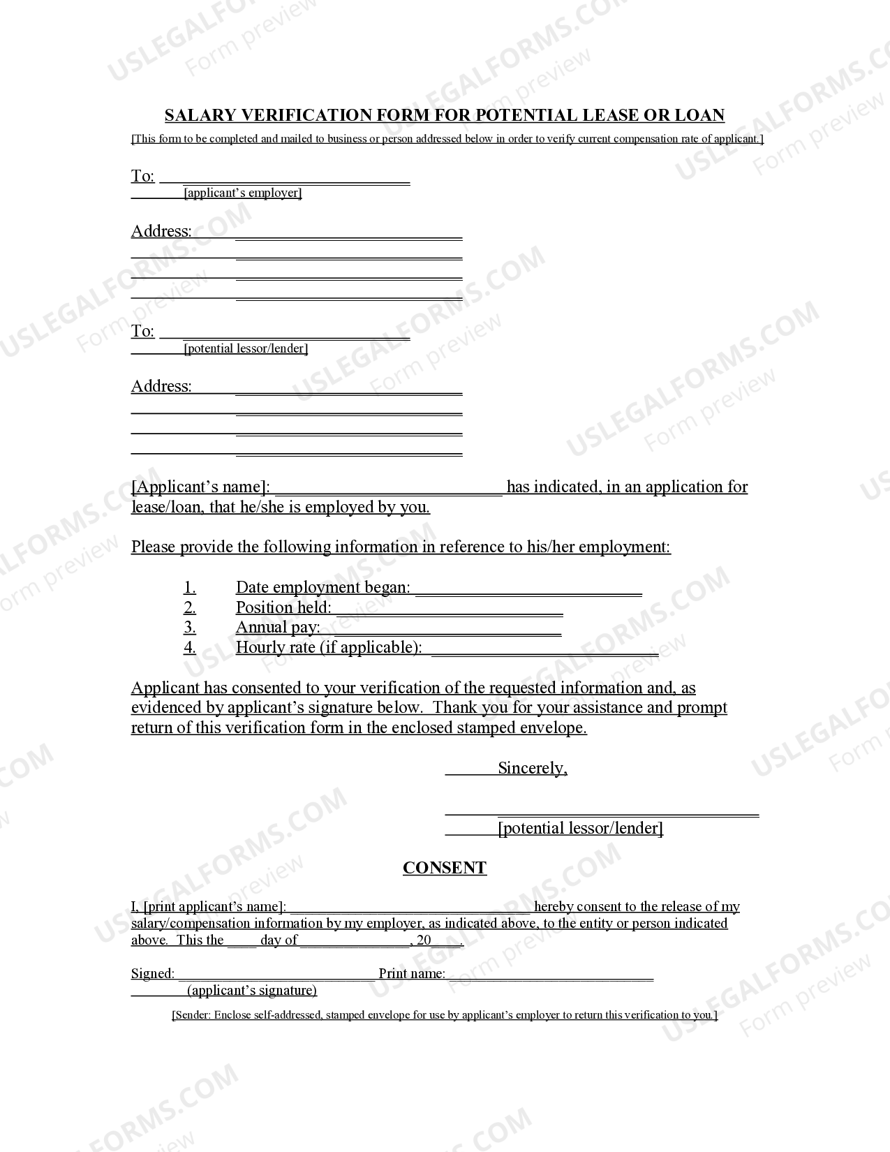 Connecticut Salary Verification form for Potential Lease US Legal Forms