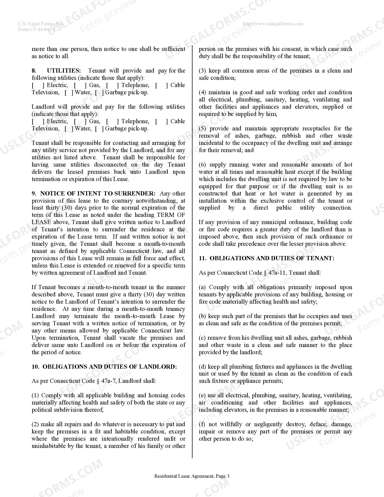 Preview Residential Lease or Rental Agreement for Month to Month