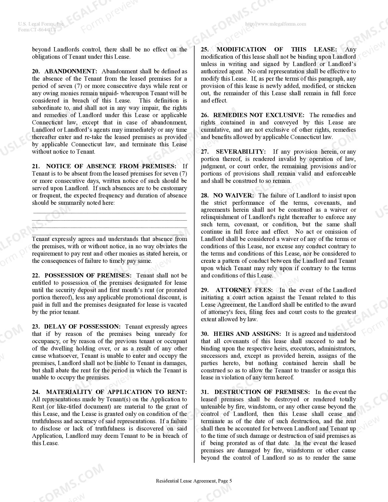 Preview Residential Lease or Rental Agreement for Month to Month