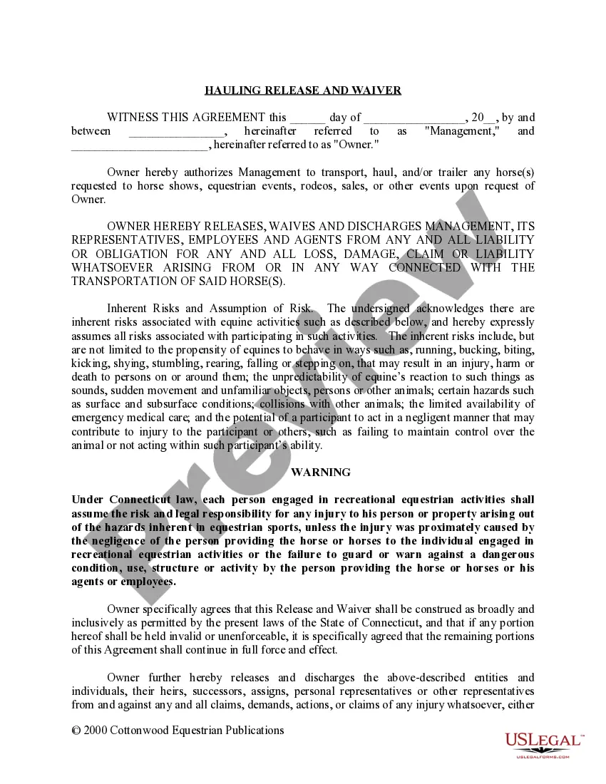 Preview Connecticut Horse Equine Forms Package