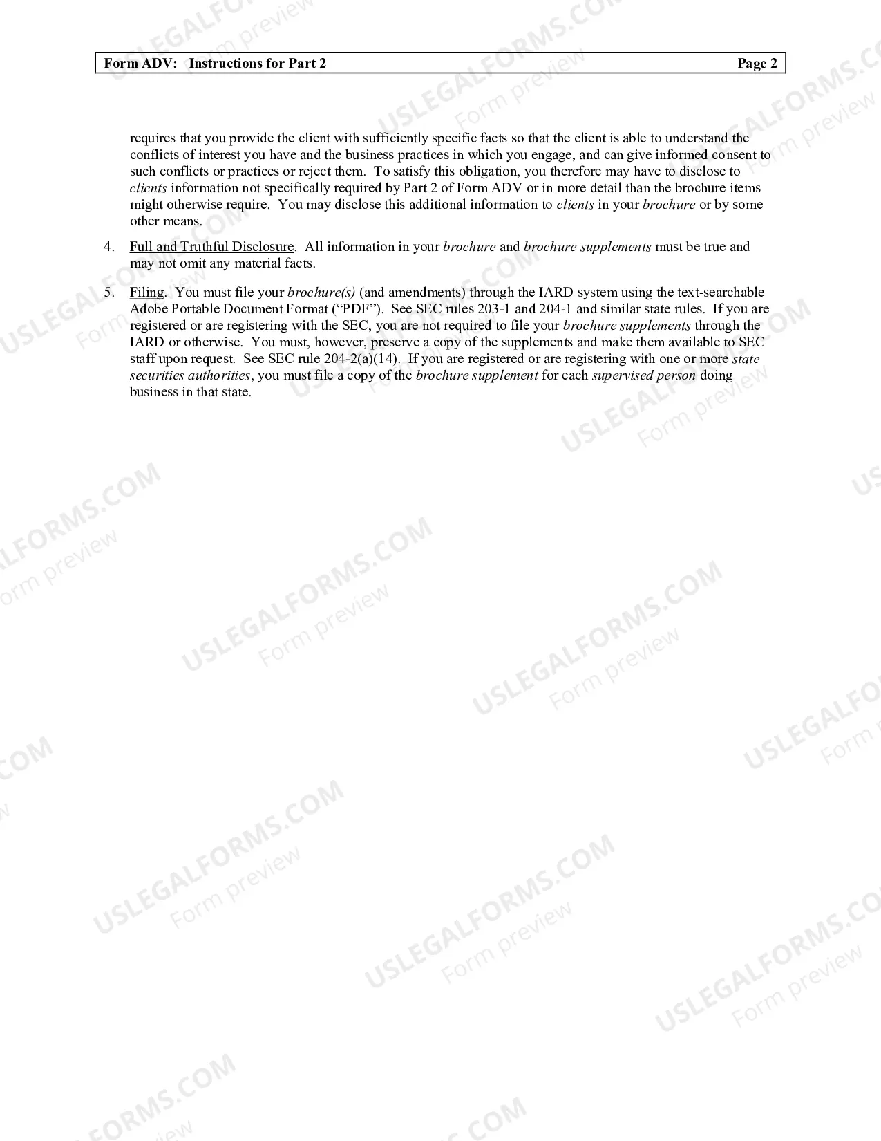 Preview Form ADV (Part 2 only)