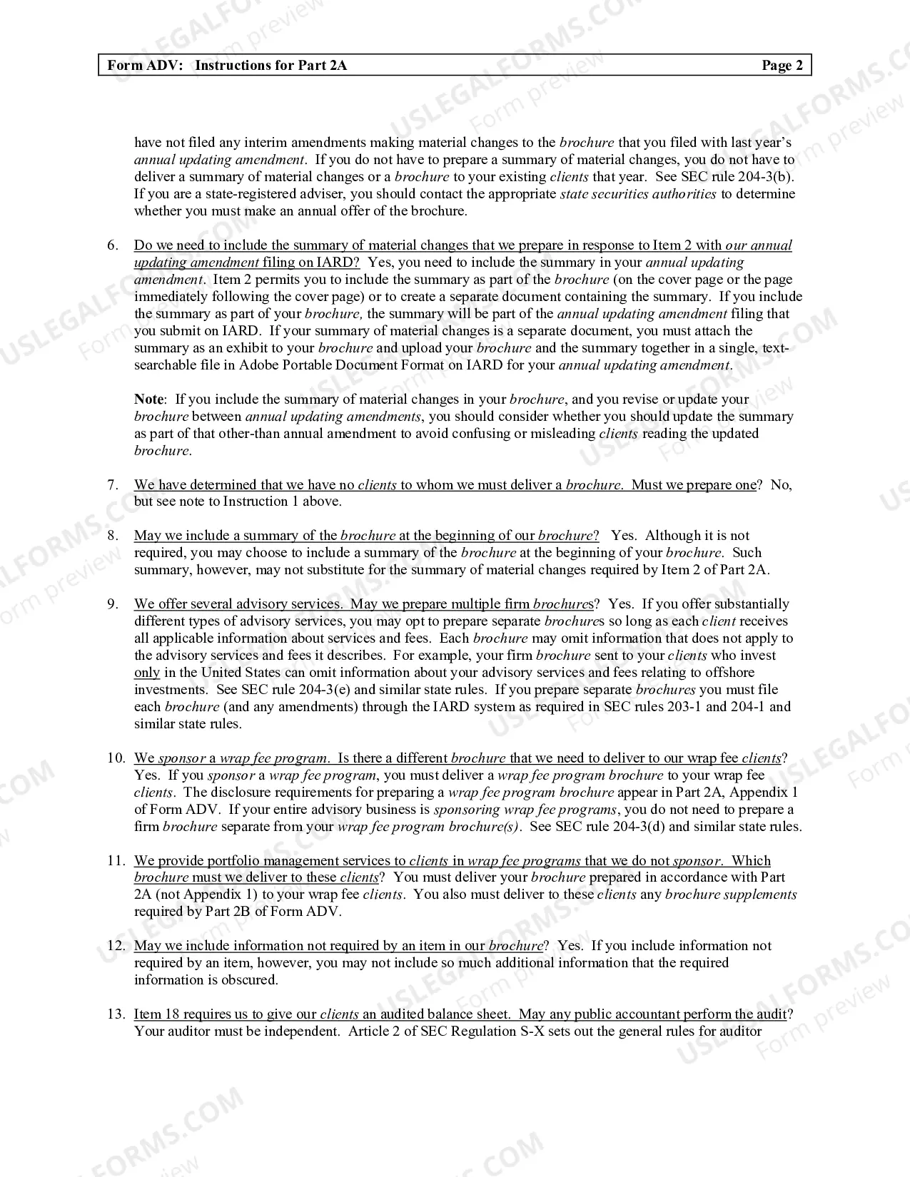 Preview Form ADV (Part 2 only)