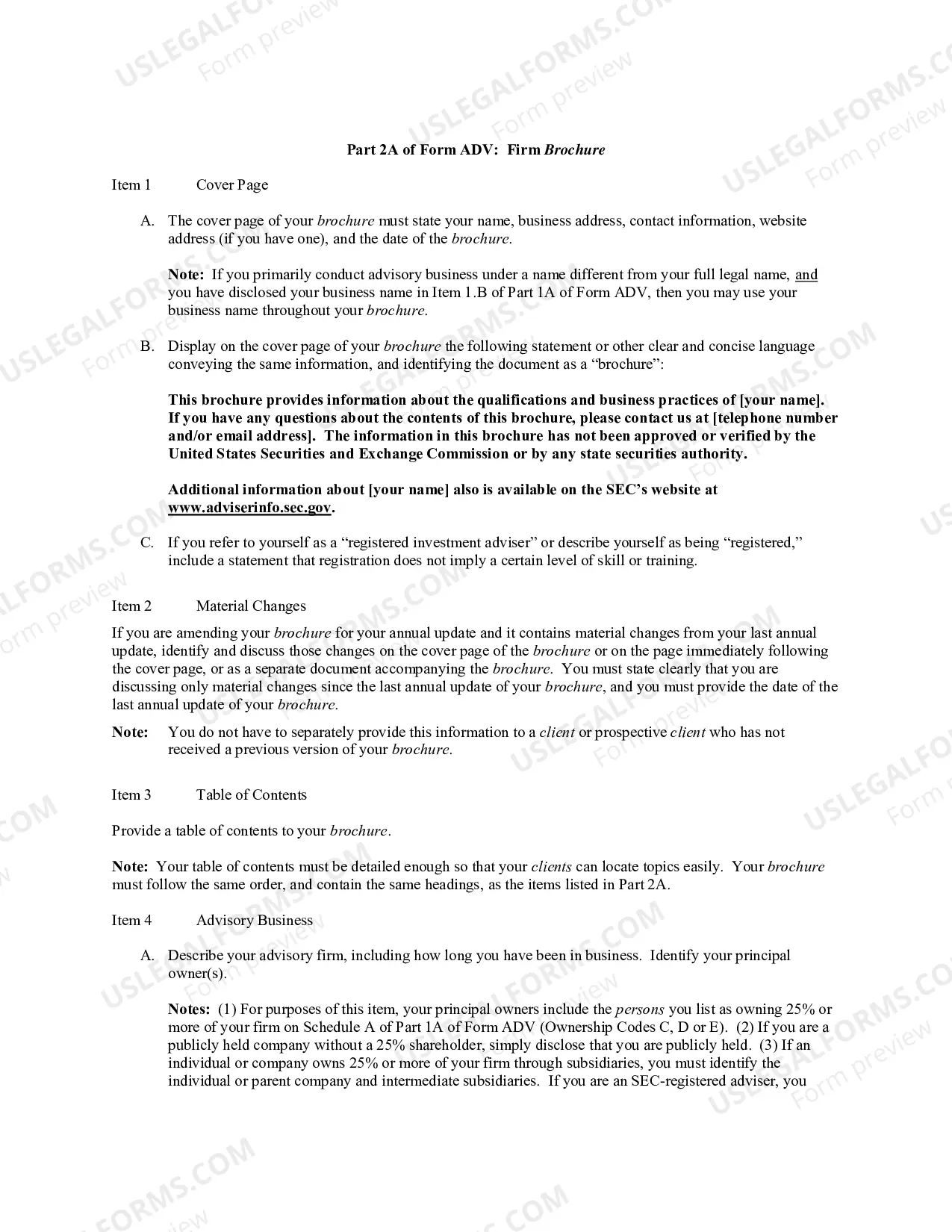 Preview Form ADV (Part 2 only)