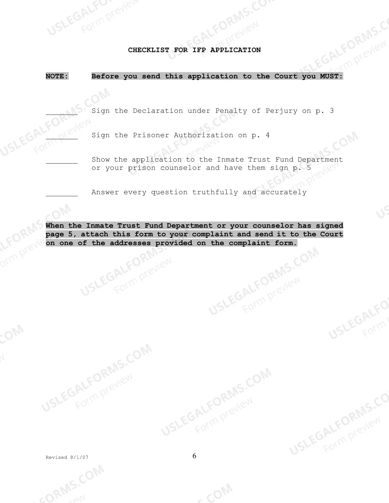 Preview Prisoner's Application to Proceed in Forma Pauperis in a Civil Rights Action