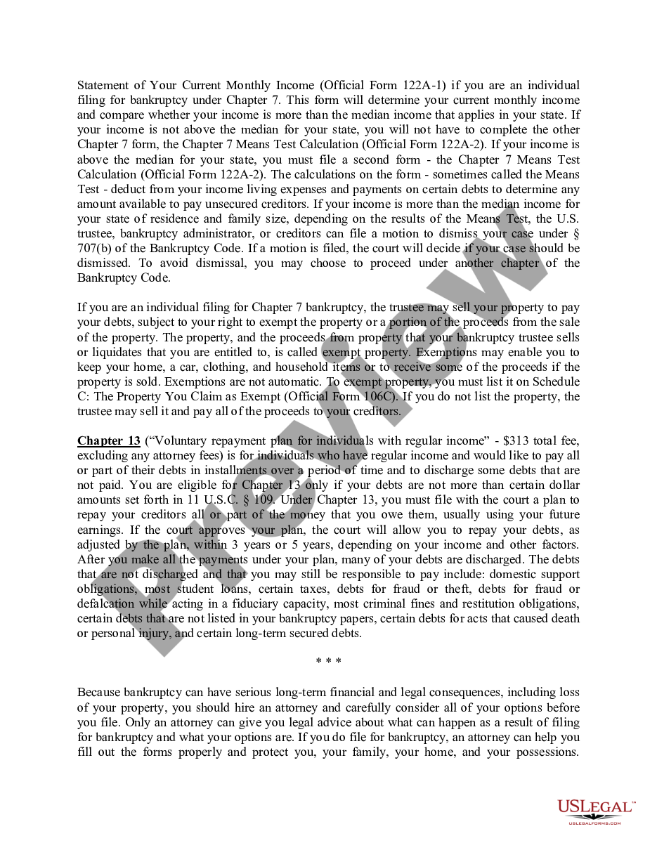 page 1 Connecticut Bankruptcy Guide and Forms Package for Chapters 7 or 13 preview