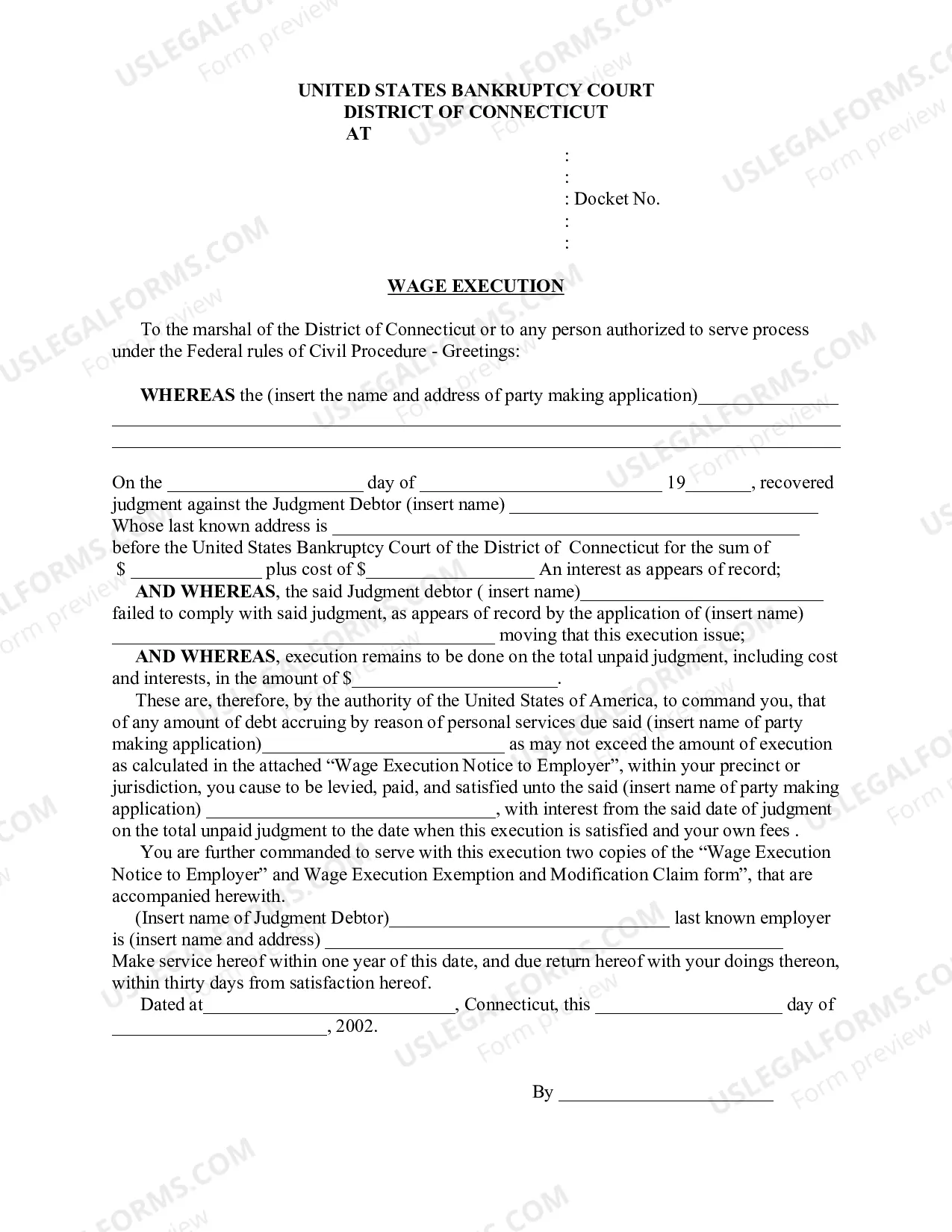 Preview Application for Wage Execution and Order
