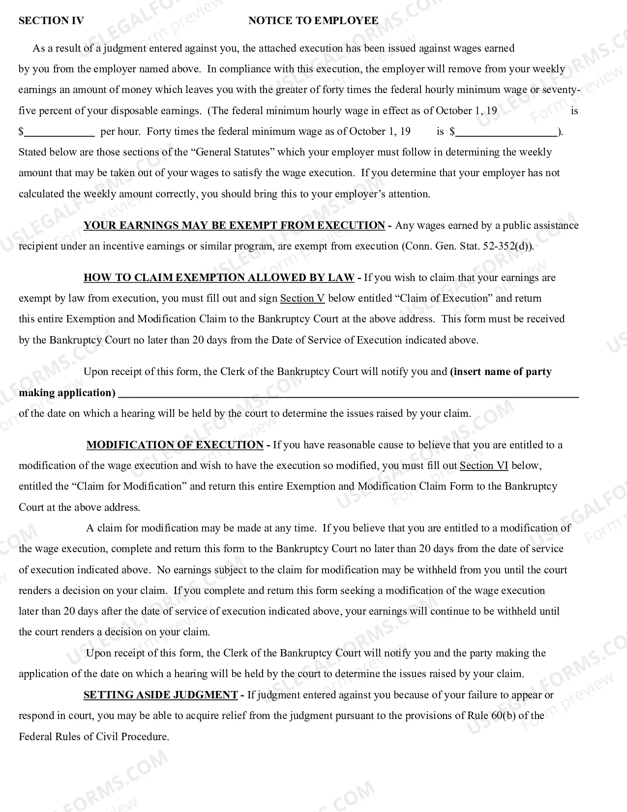 Preview Wage Execution and Modification Claim Form