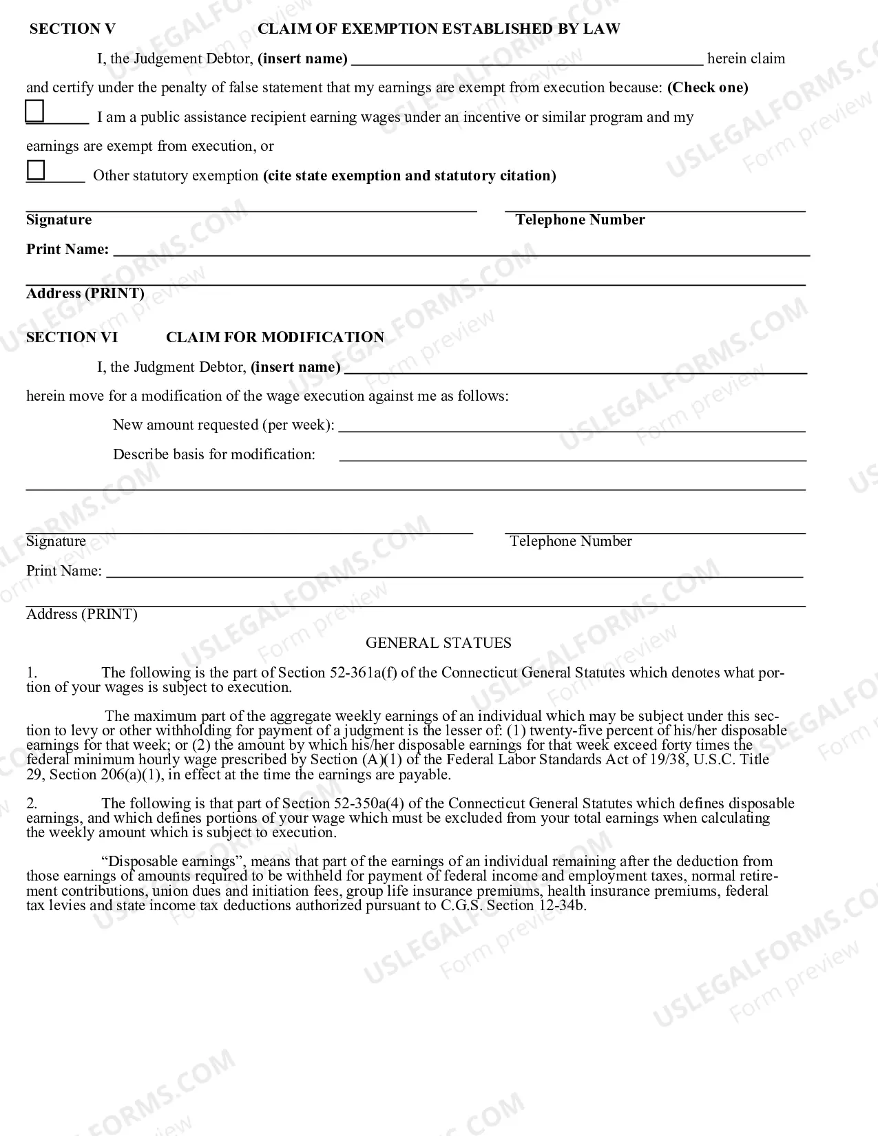 Preview Wage Execution and Modification Claim Form