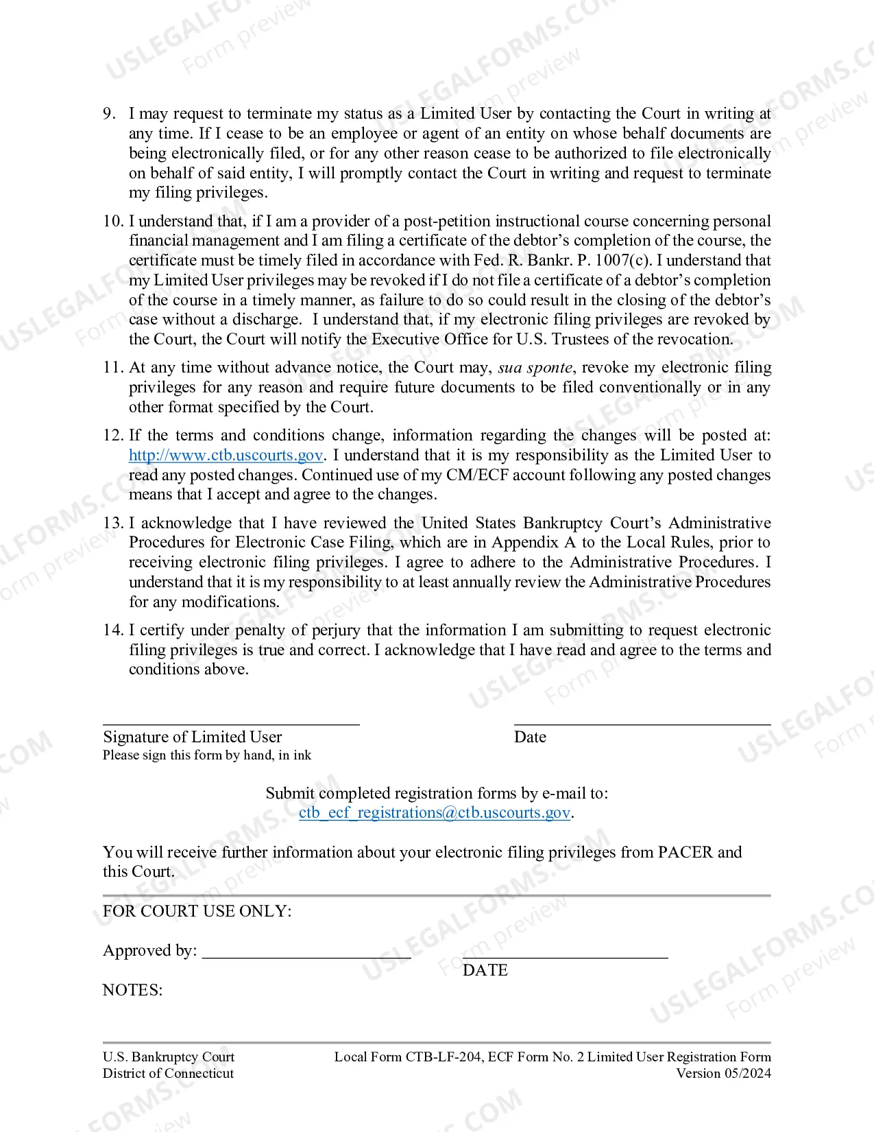 Preview CM/ECF Limited User Registration