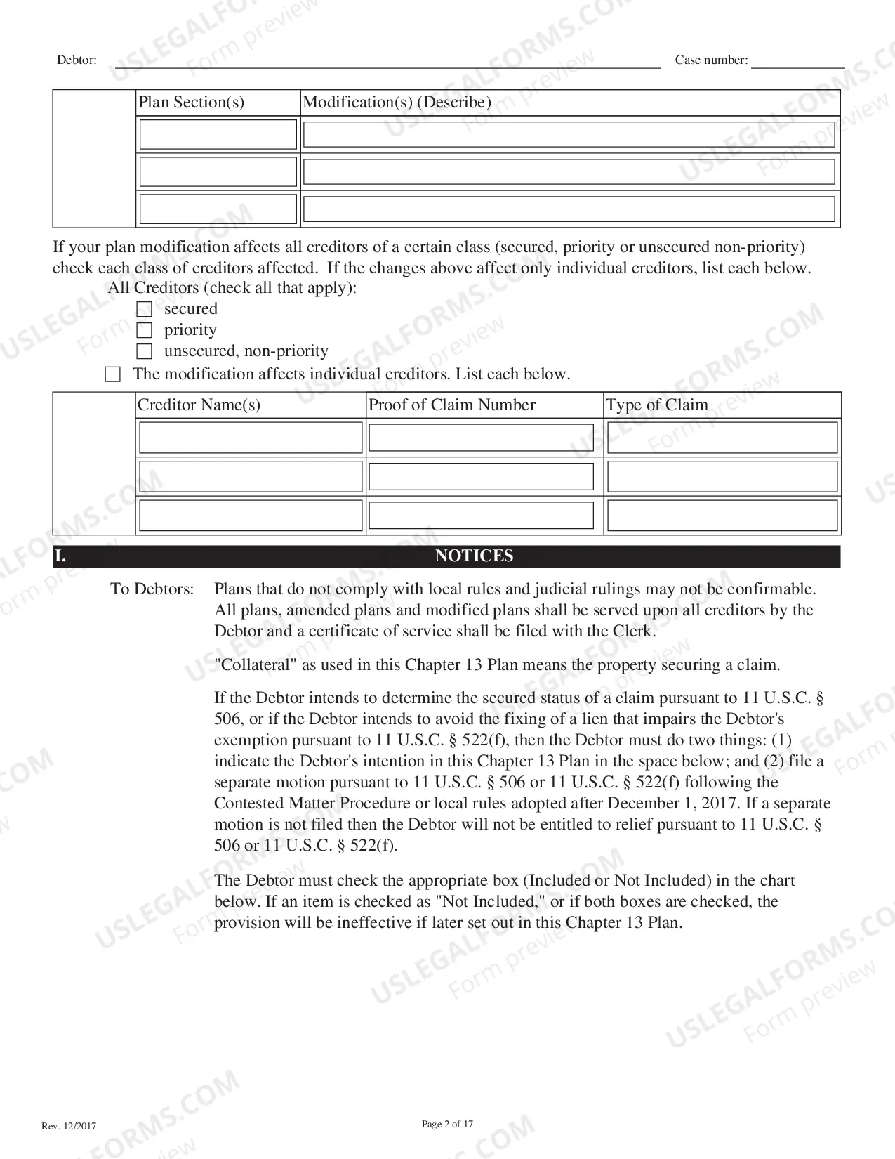 Preview Local Form Chapter 13 Plan - Printable Revised 12/19/17