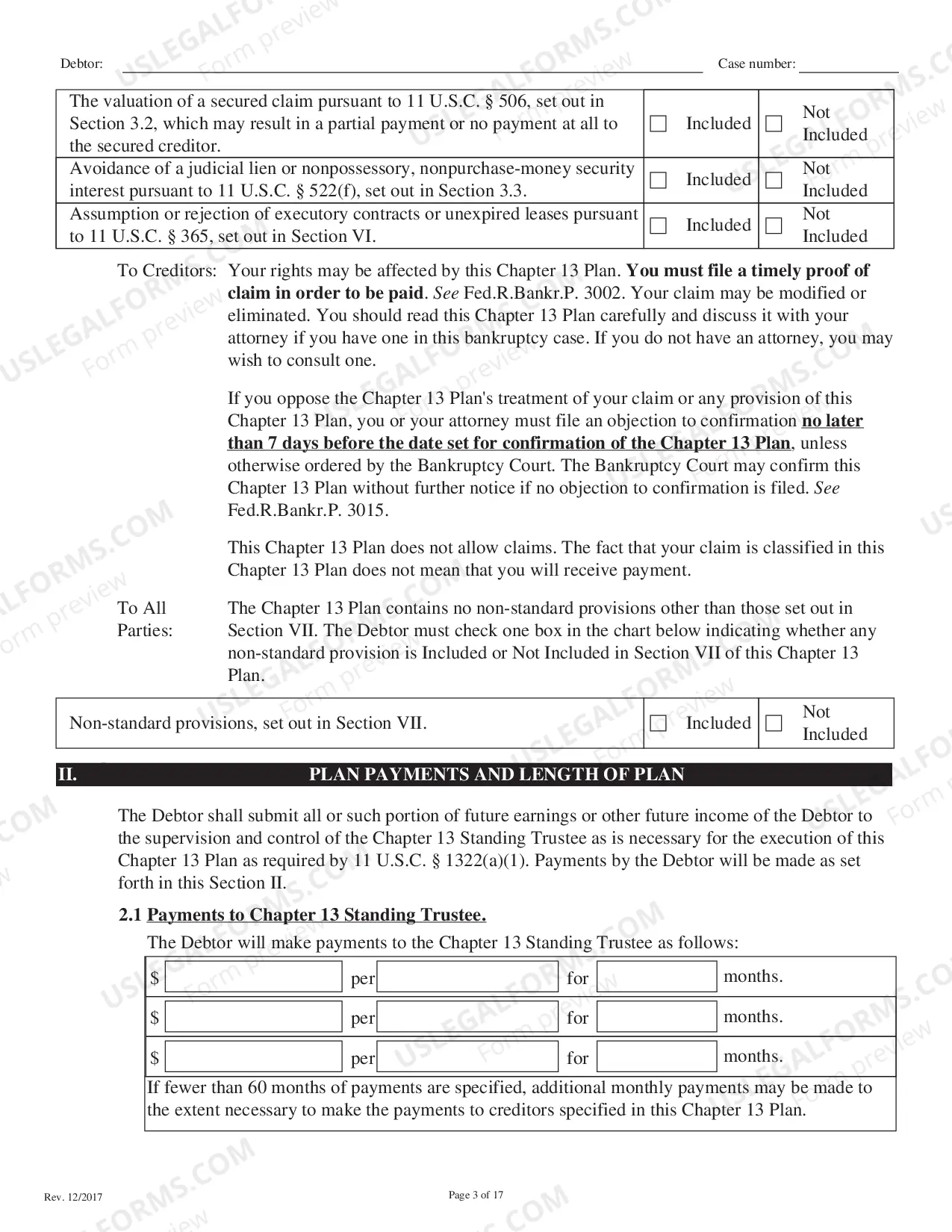 Preview Local Form Chapter 13 Plan - Printable Revised 12/19/17