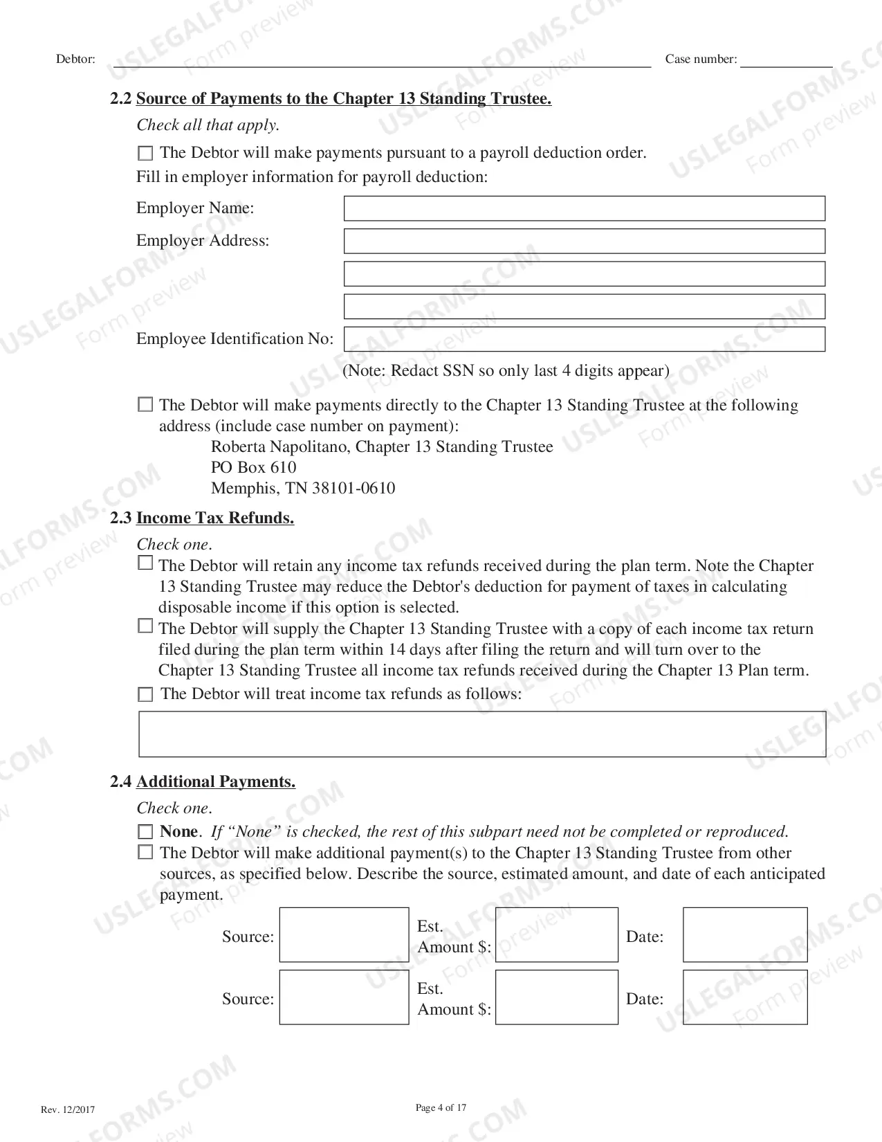 Preview Local Form Chapter 13 Plan - Printable Revised 12/19/17