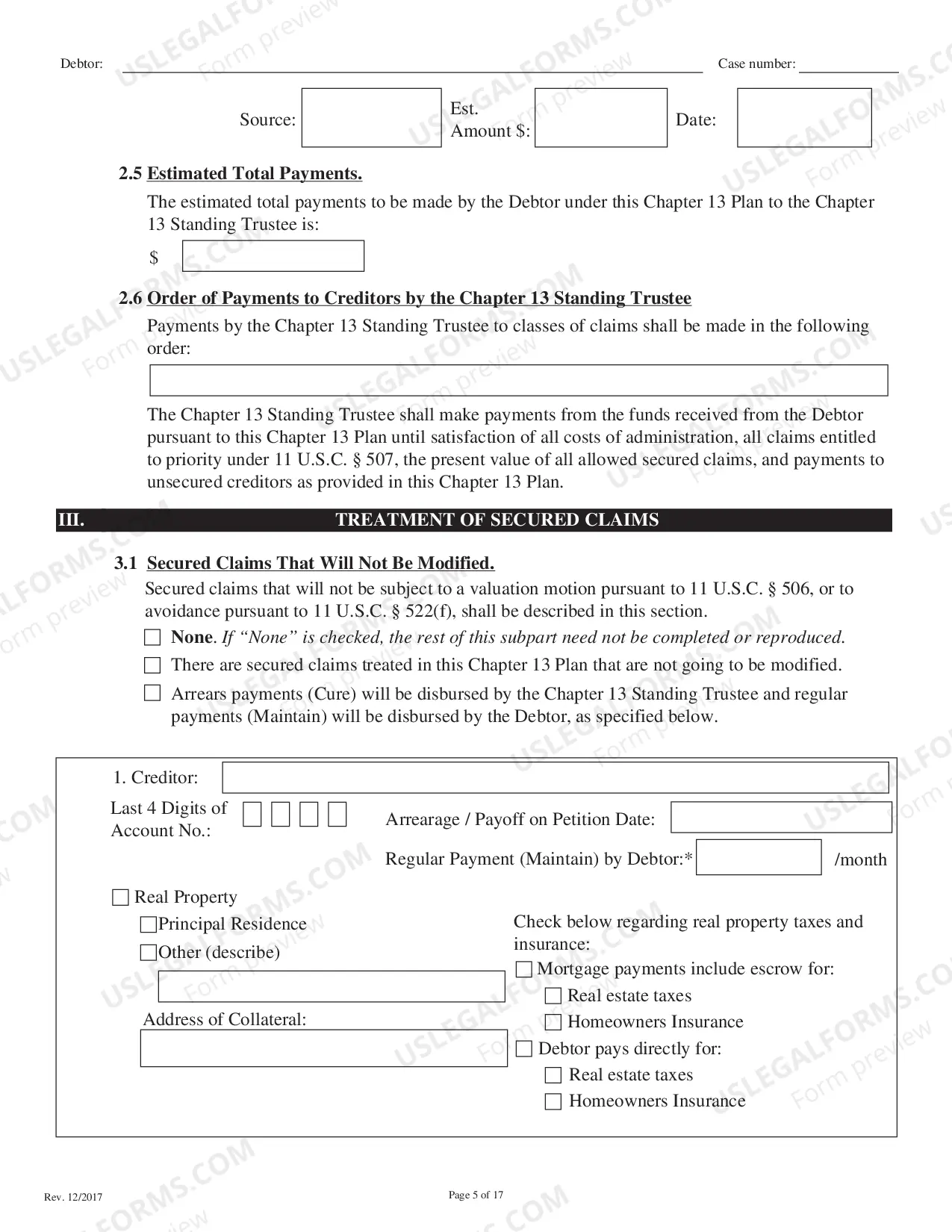 Preview Local Form Chapter 13 Plan - Printable Revised 12/19/17