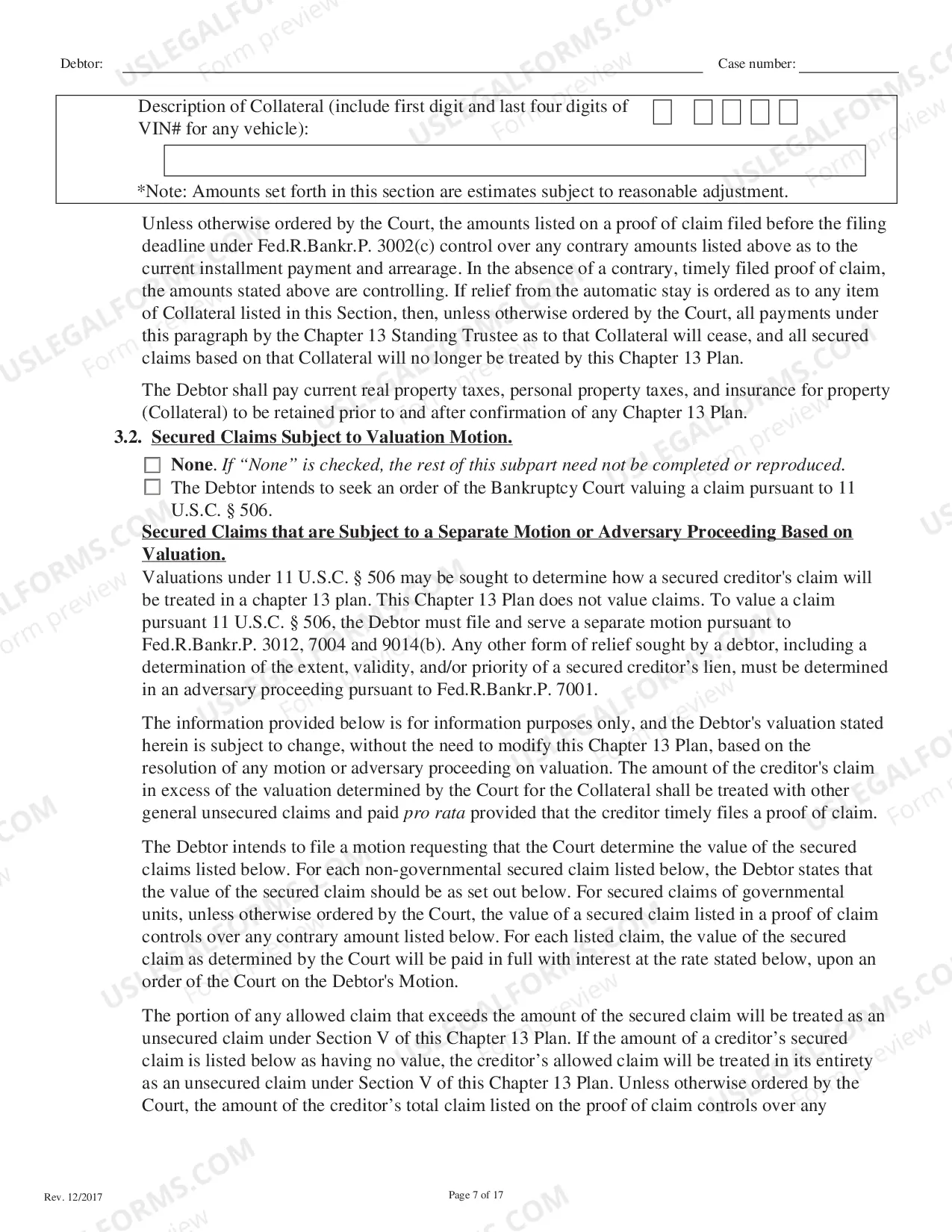Preview Local Form Chapter 13 Plan - Printable Revised 12/19/17