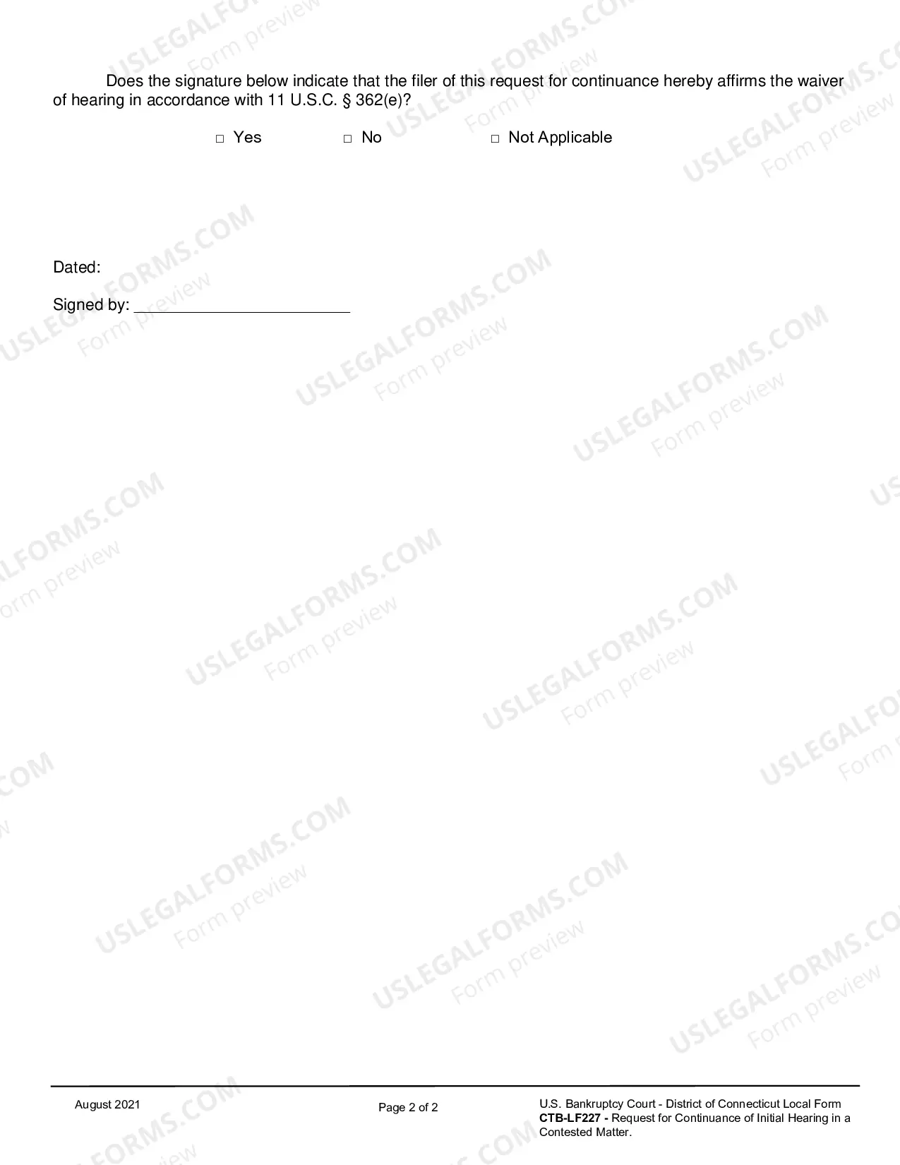 Preview Request for Continuance of Initial Hearing Only (Contested Matter Procedure)