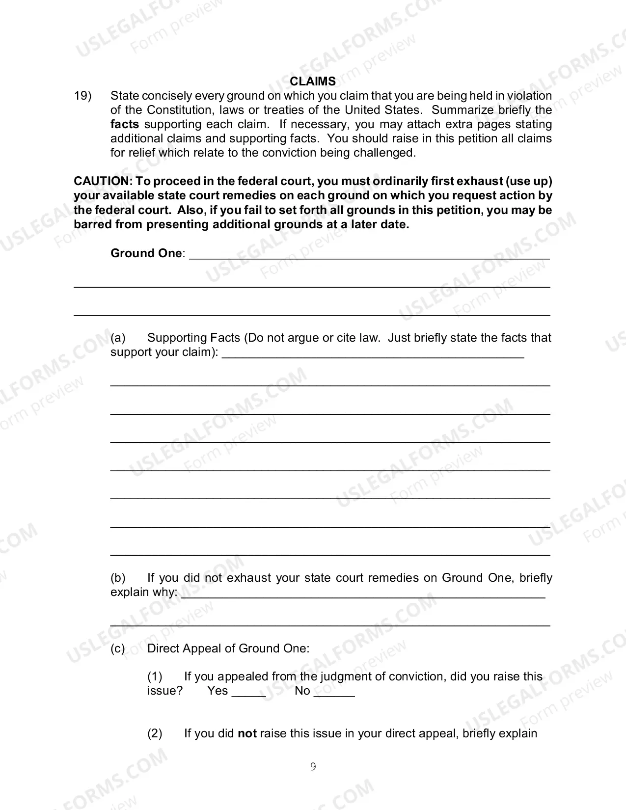Preview Application for a Writ of Habeas Corpus - 2254 (by a Person in State Custody)