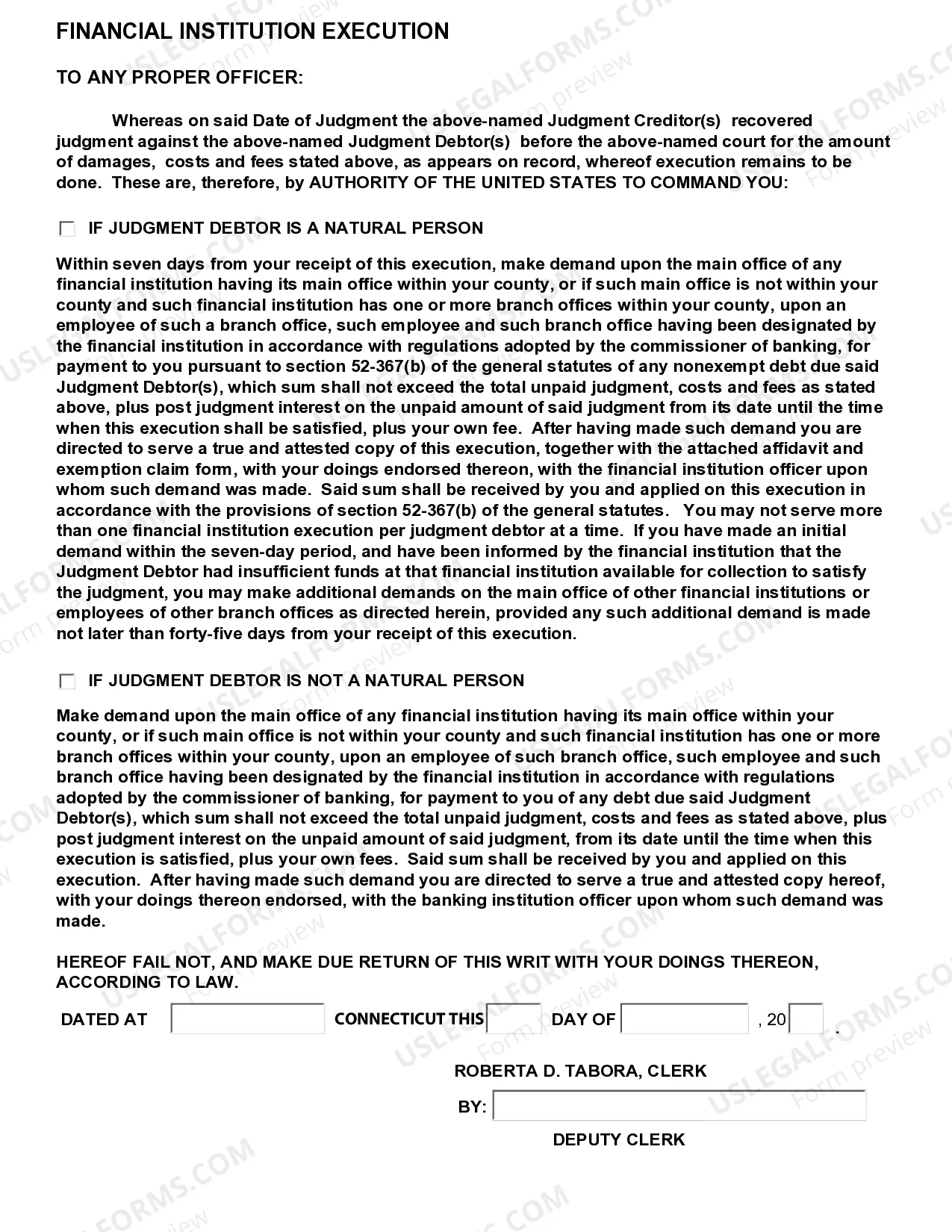 Preview Application For And Writ of Execution Financial Institution
