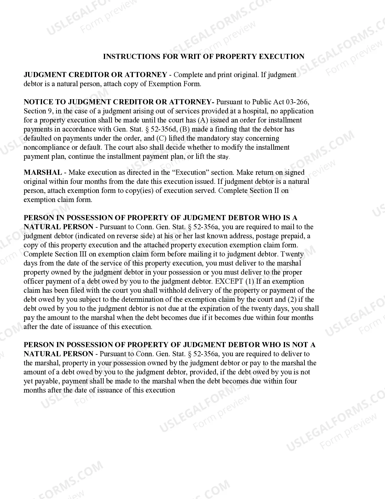 Preview Application For And Writ of Execution Property