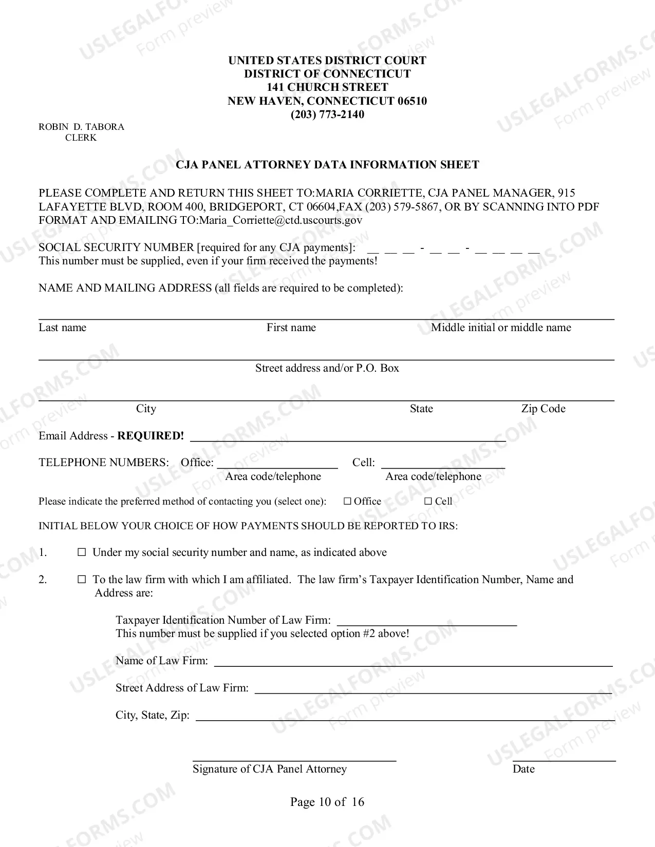 Preview Application For Appointment To CJA Panel