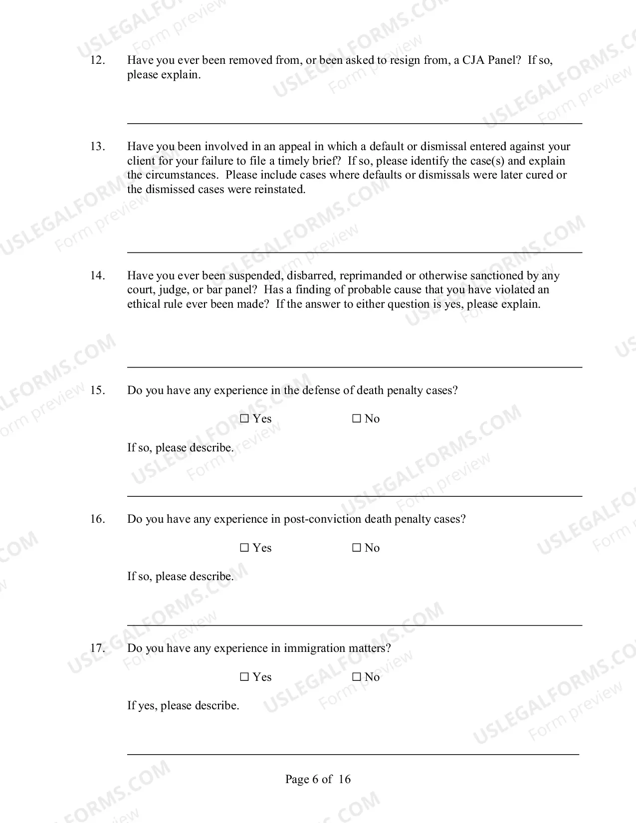 Preview Application For Appointment To CJA Panel
