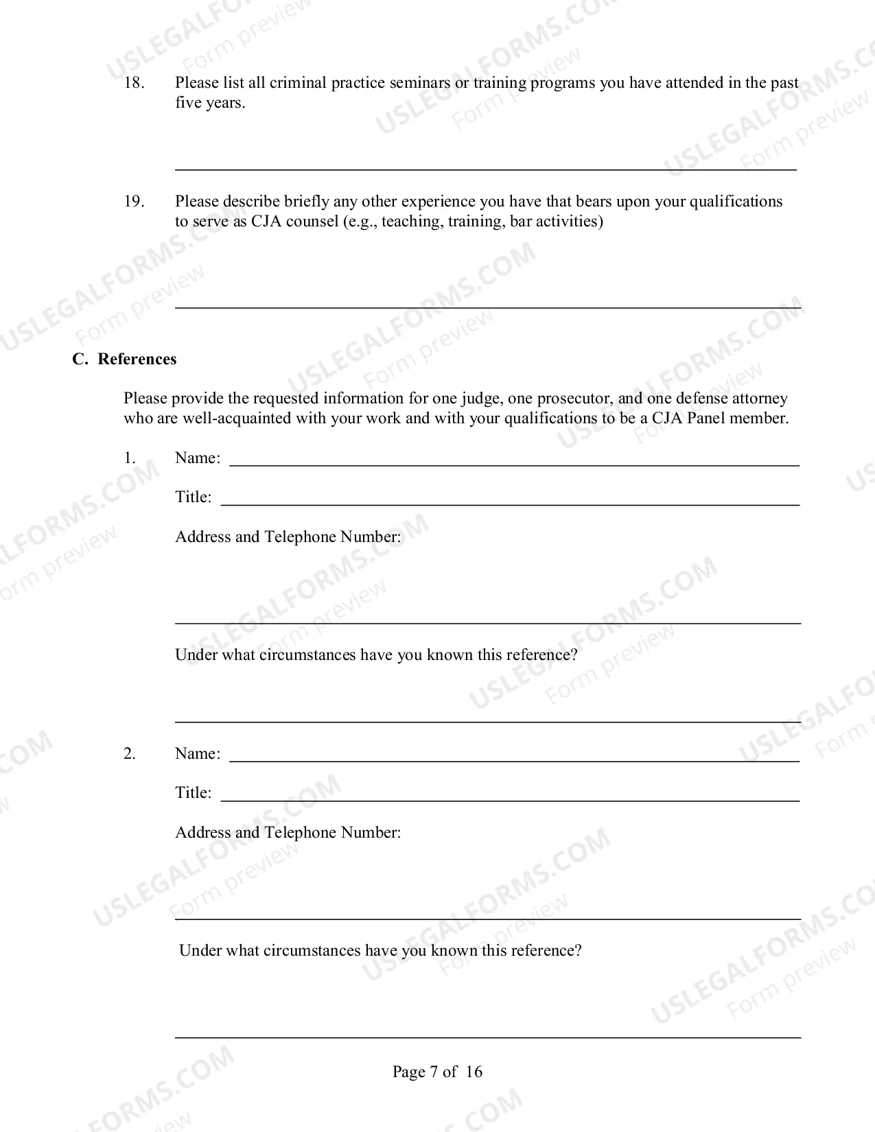 Preview Application For Appointment To CJA Panel