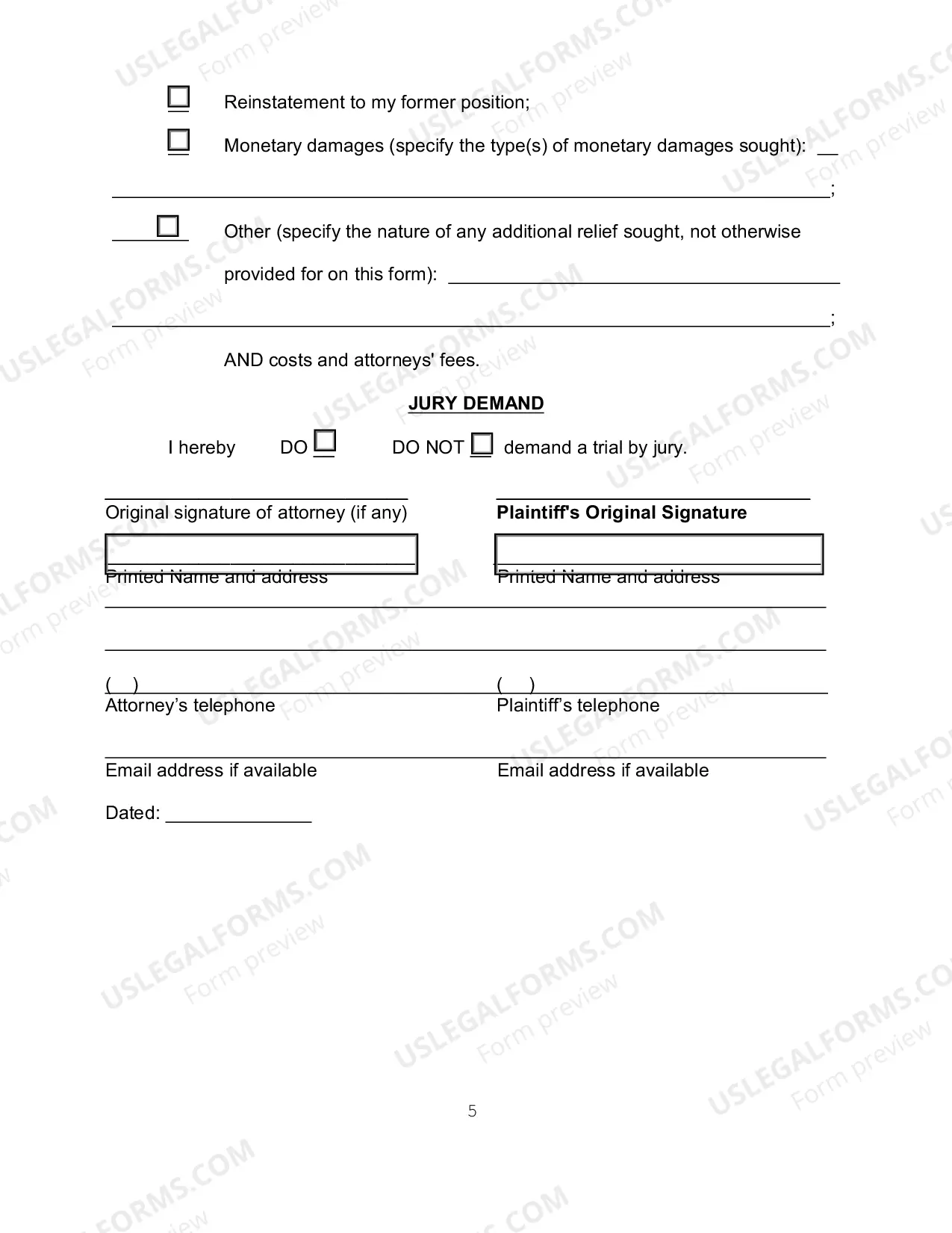 Preview Complaint For Employment Discrimination