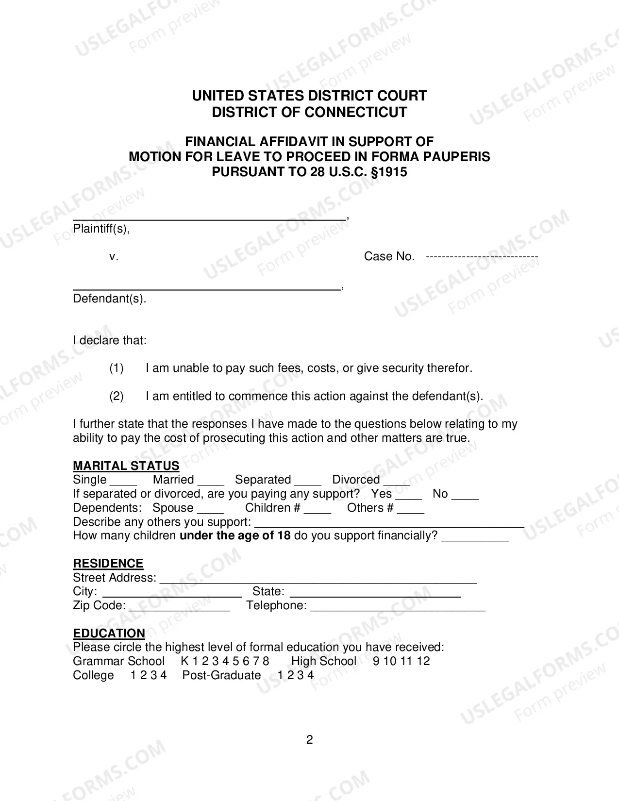 Preview Motion For Leave To Proceed In Forma Pauperis