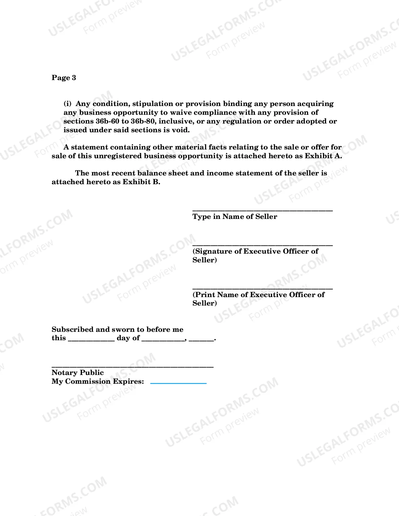 Preview Post Sale Registration Certification By Business Opportunity Seller