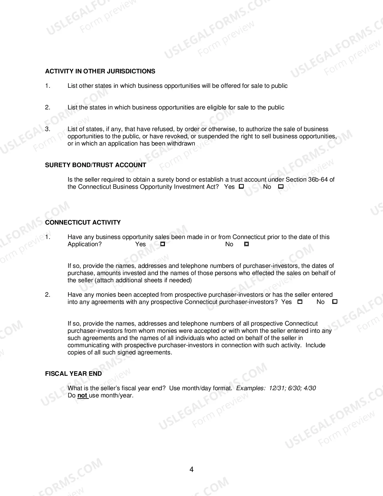 Preview Application To Register Business Opportunity Investment With Connecticut Banking Commissioner