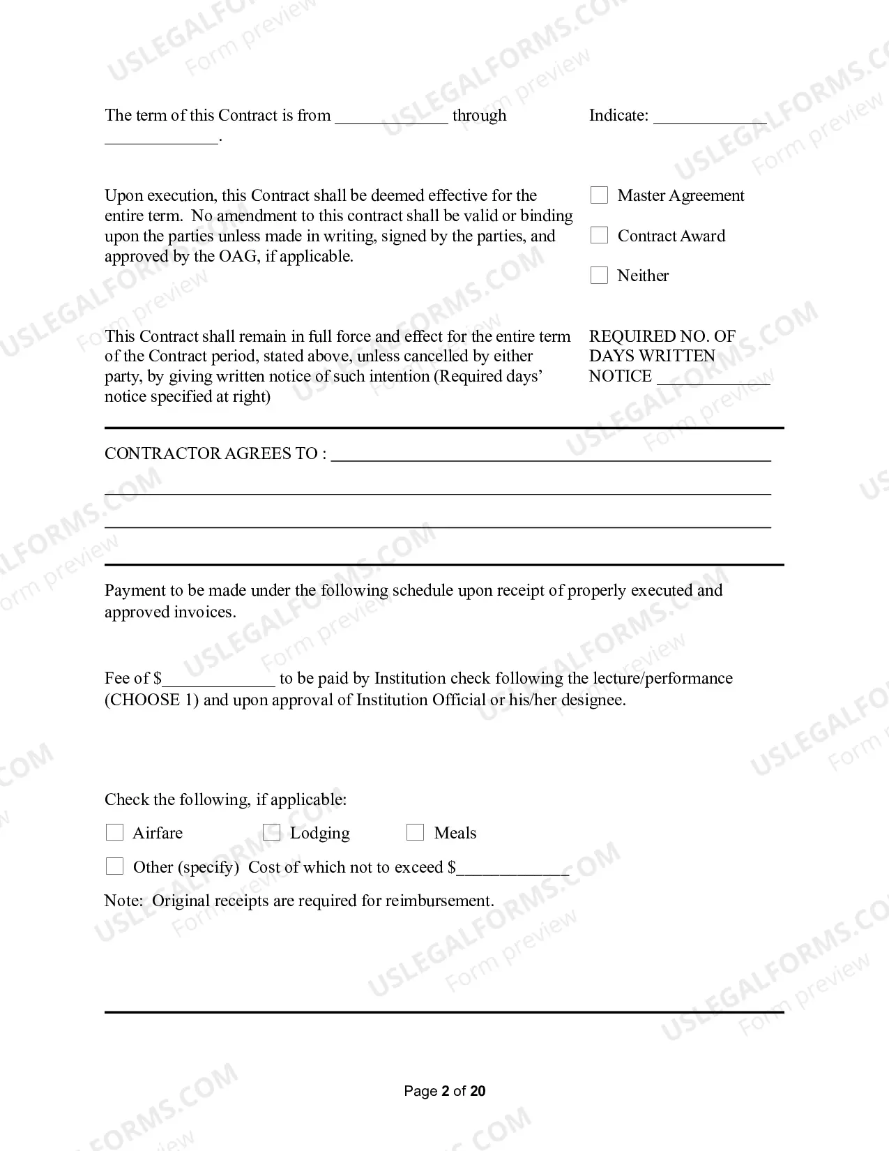 Preview Personal Services Agreement - Entertainer and Lecturer
