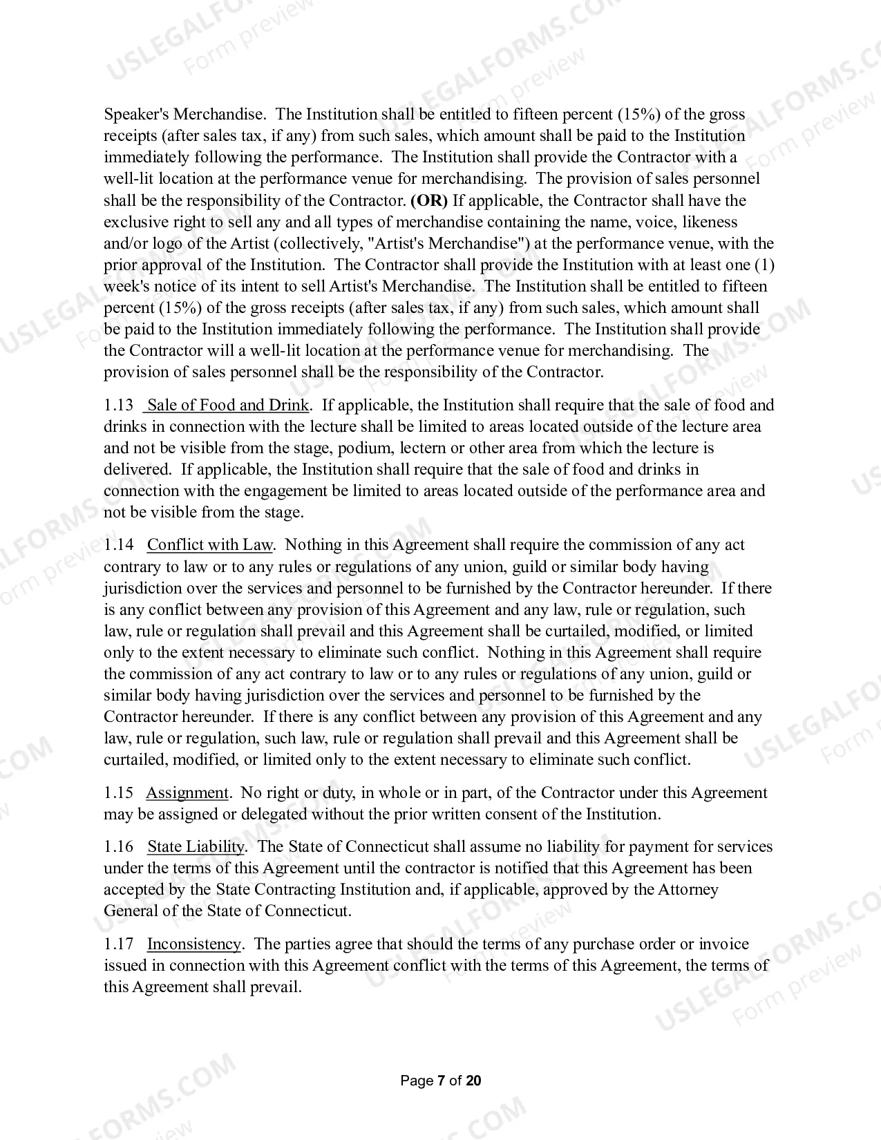 Preview Personal Services Agreement - Entertainer and Lecturer