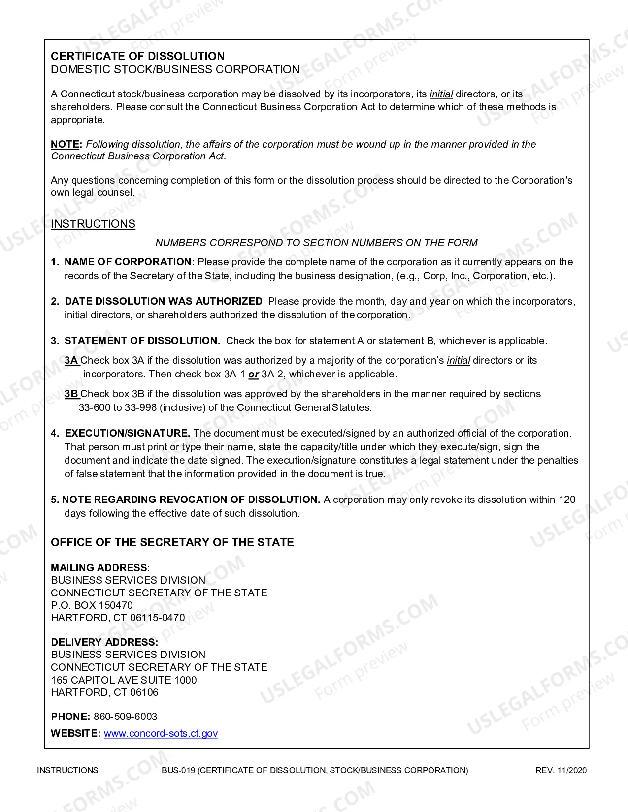 Preview Certificate of Dissolution (Stock Corp)