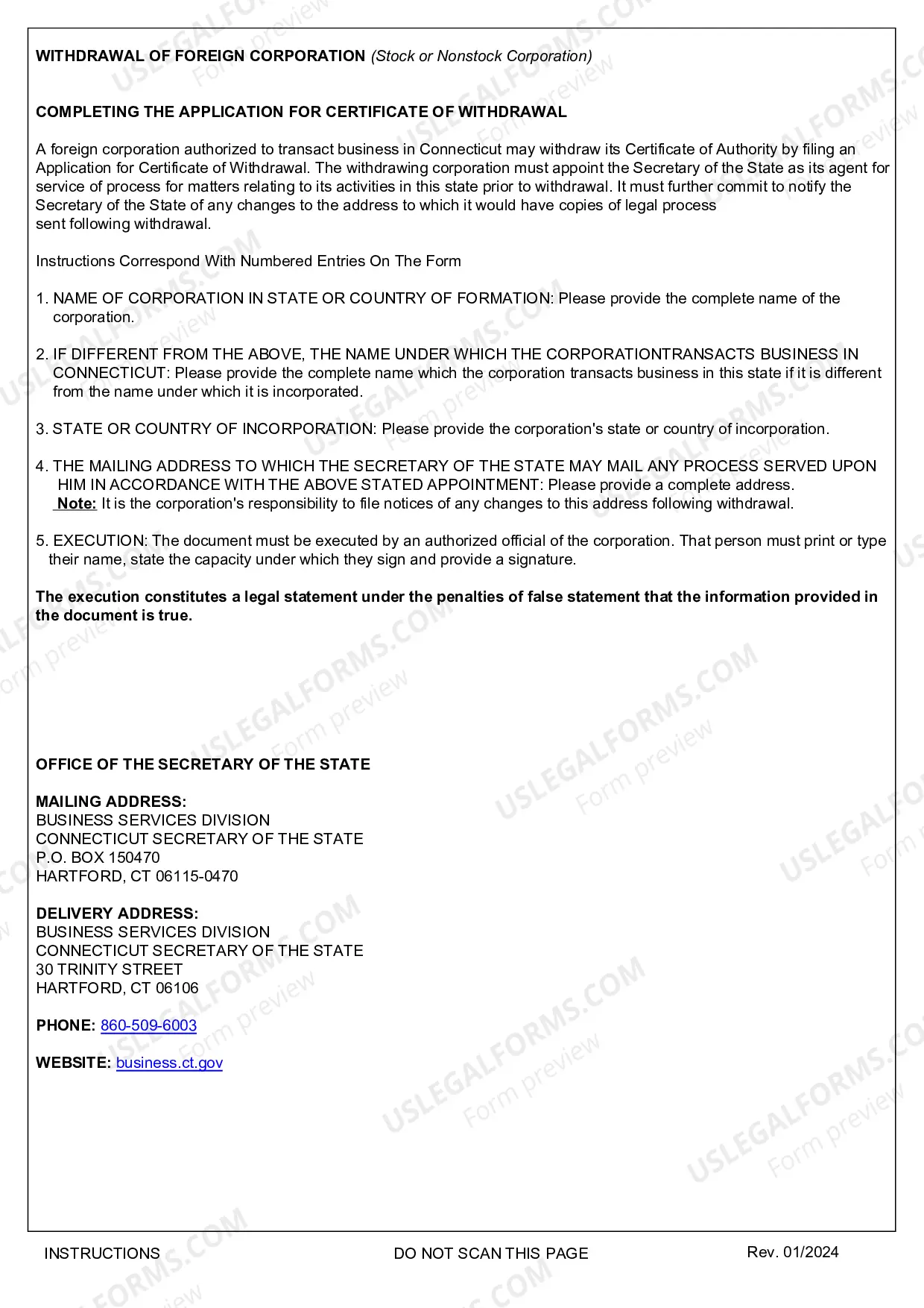 Preview Application For Certificate of Withdrawal (Foreign Corp)