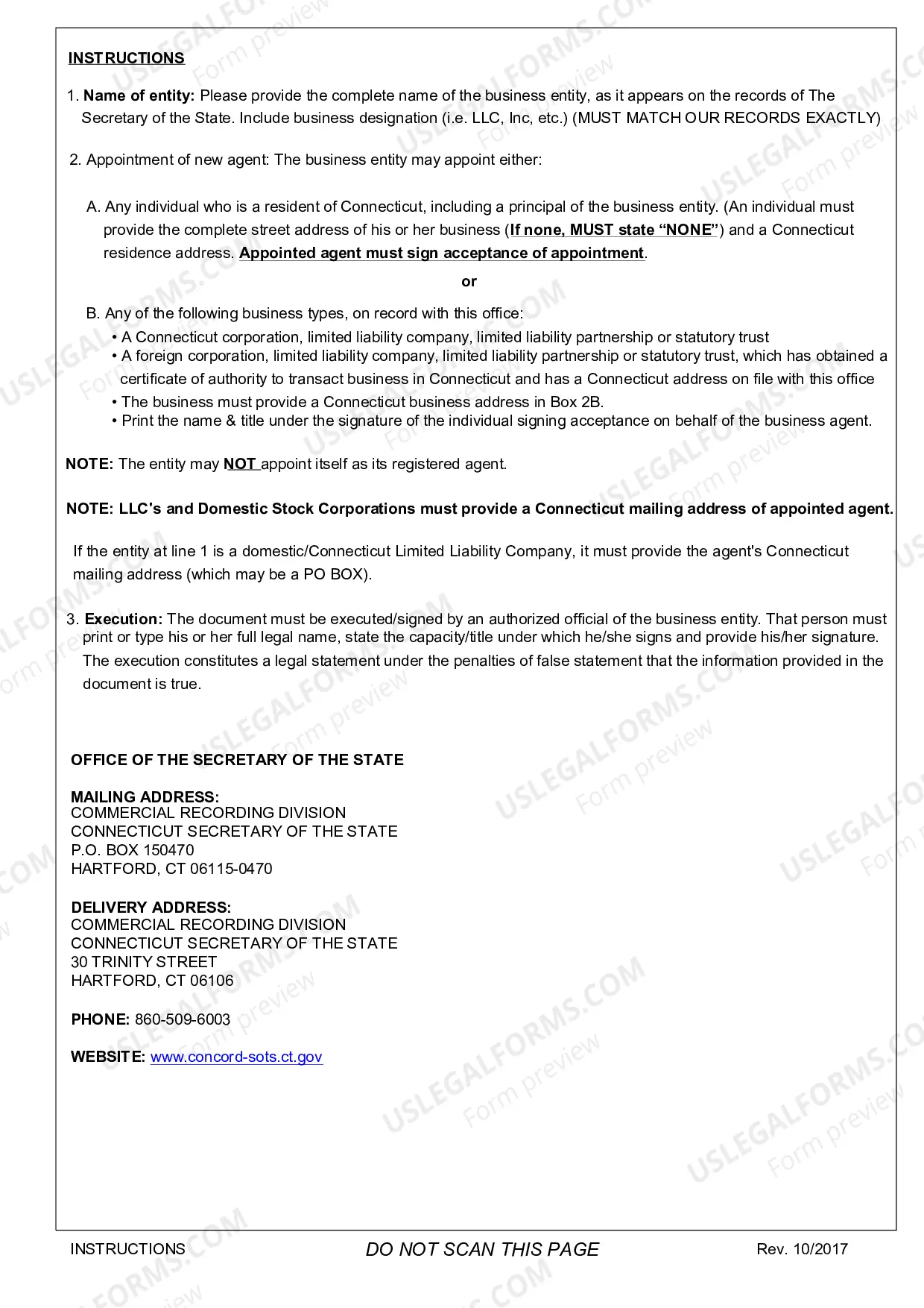 Preview Change of Agent -File Online/Print Form