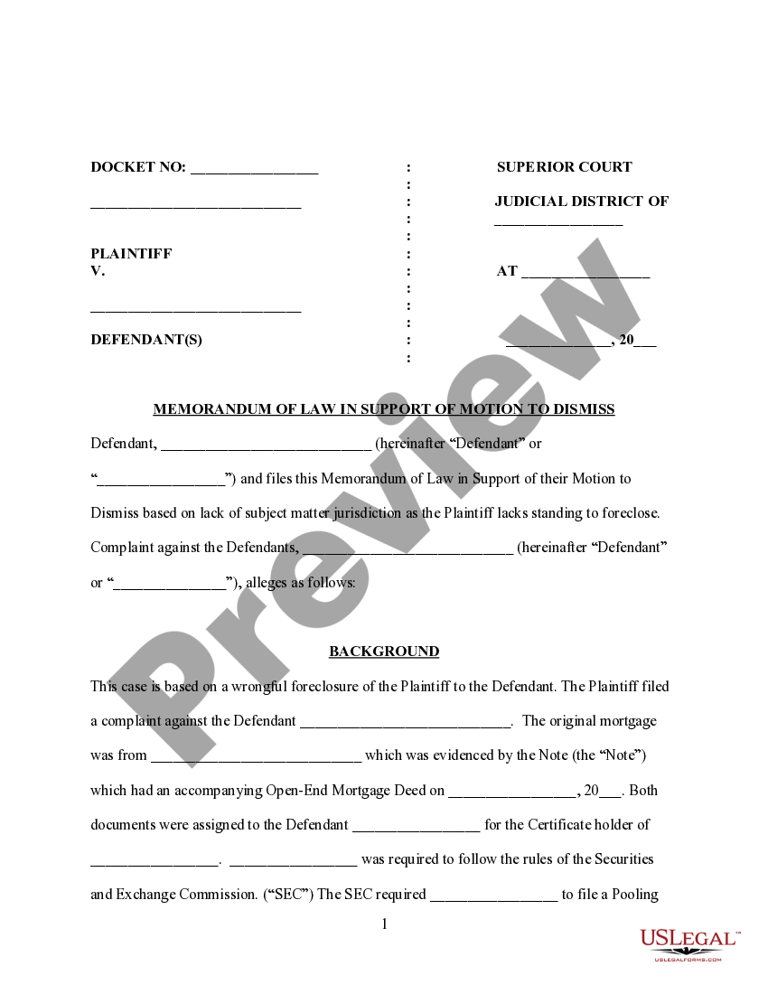 Connecticut Memorandum of law to support of motion to dismiss US