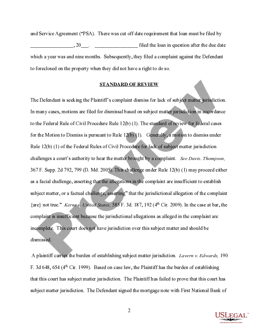 Preview Memorandum of law to support of motion to dismiss