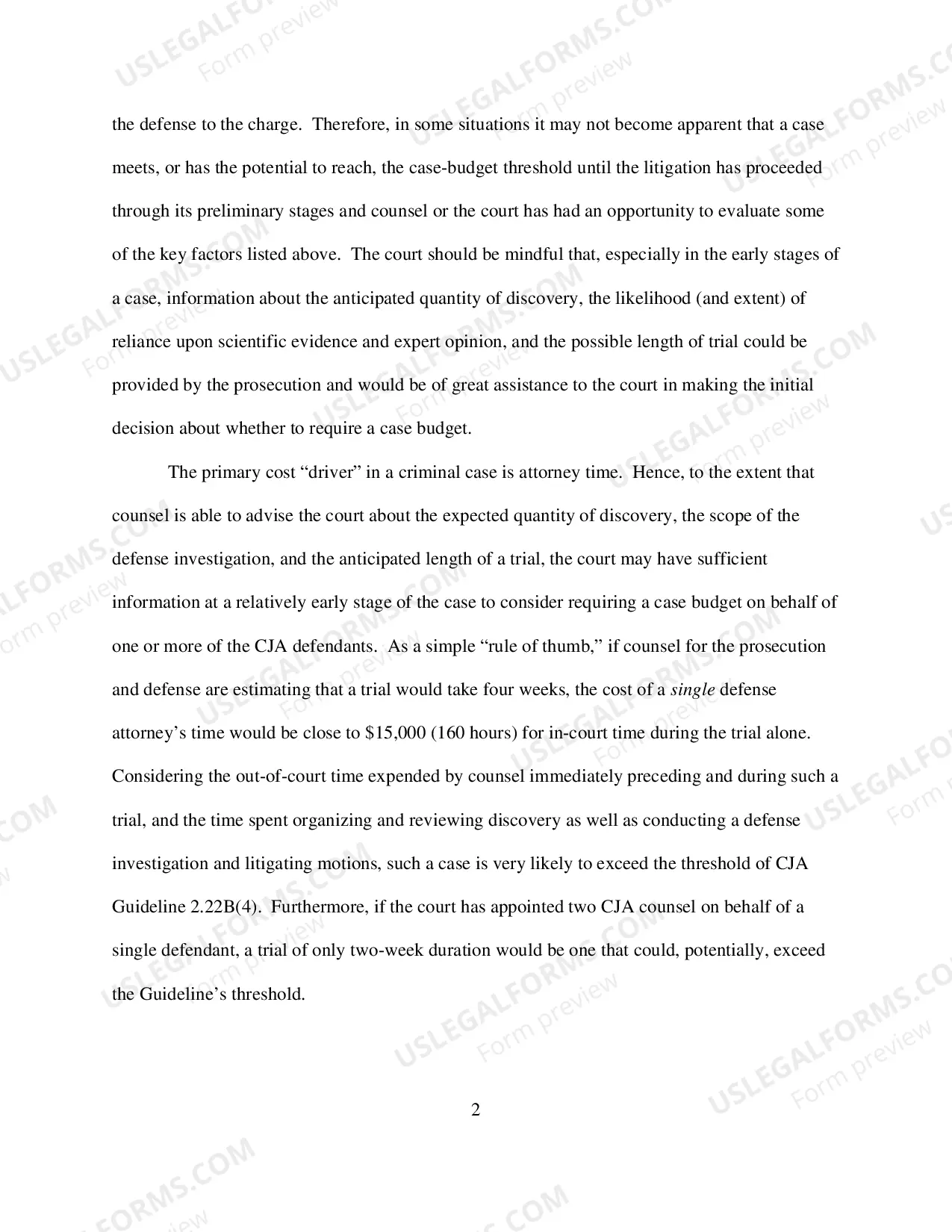 Preview Explanatory Memorandum for Case-Budgeting in Non-Capital Panel Attorney Representations