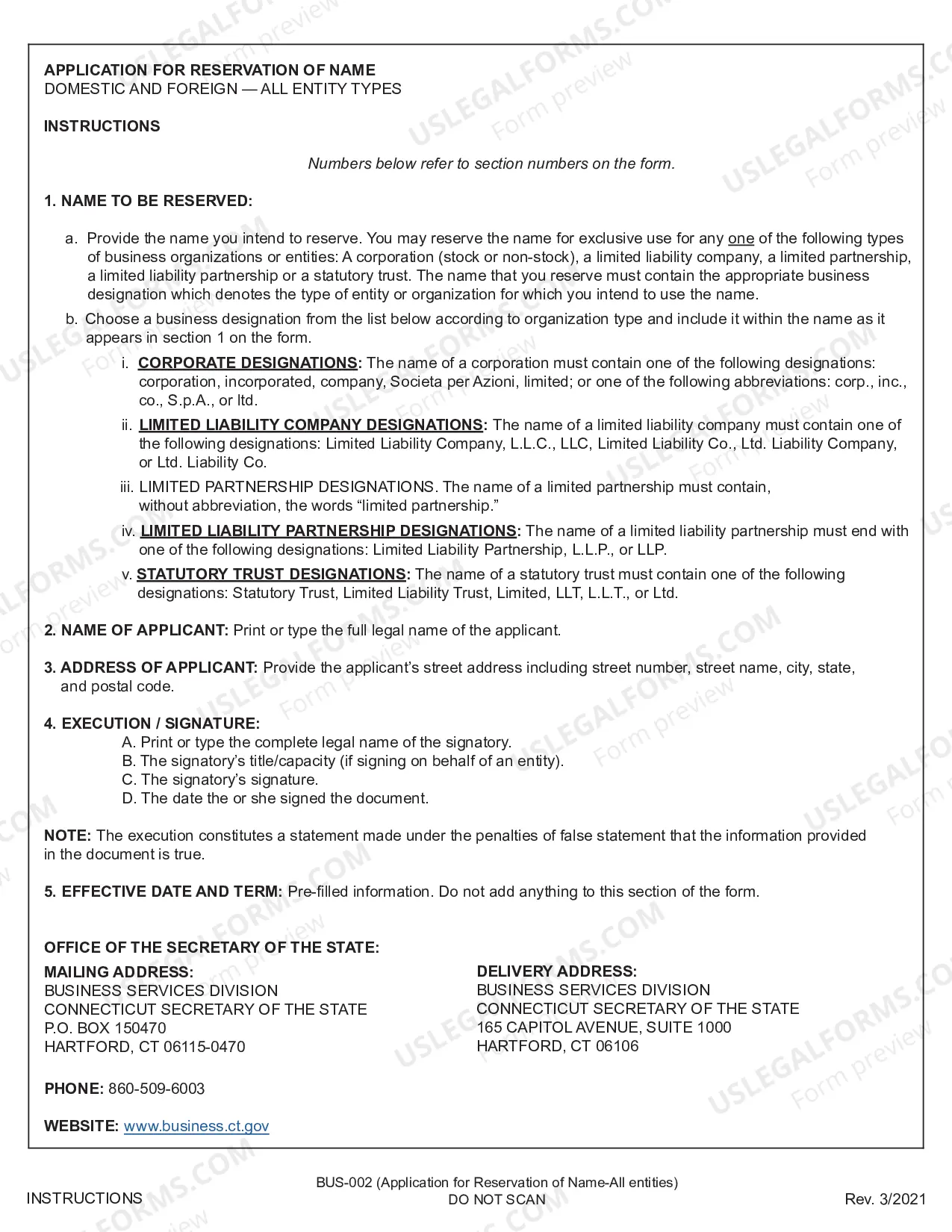 Preview Application For Reservation of Name
