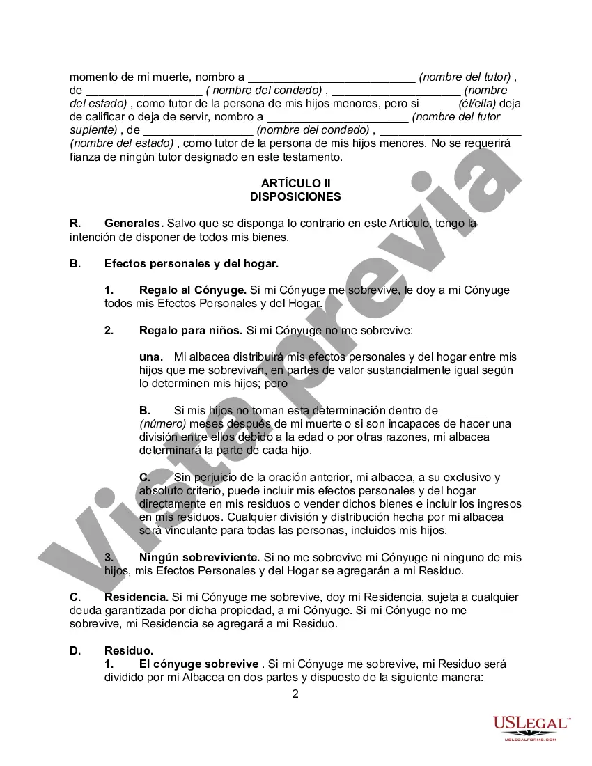 Preview Testamento de una persona casada para el estado de Connecticut con hijos con un fideicomiso de refugio de crédito para el cónyuge y un fideicomiso para los hijos