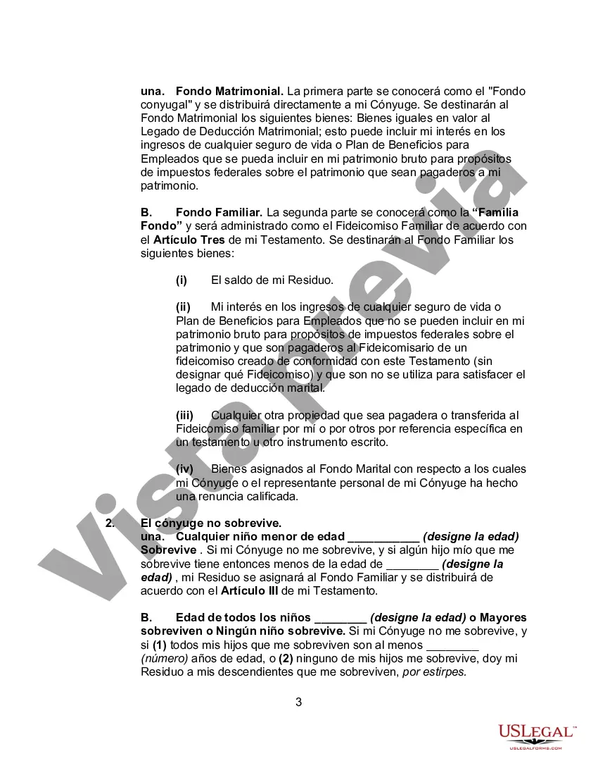 Preview Testamento de una persona casada para el estado de Connecticut con hijos con un fideicomiso de refugio de crédito para el cónyuge y un fideicomiso para los hijos