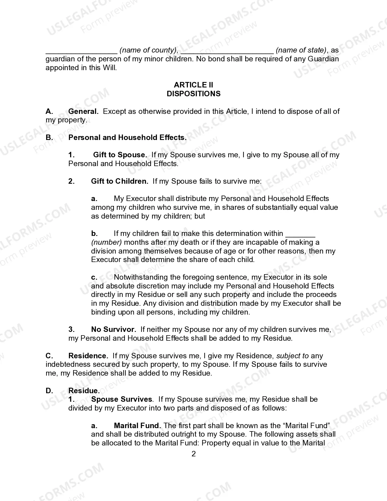 Preview Married Person's Will for the State of Connecticut with Children with a Credit Shelter Trust for Spouse and a Trust for Children