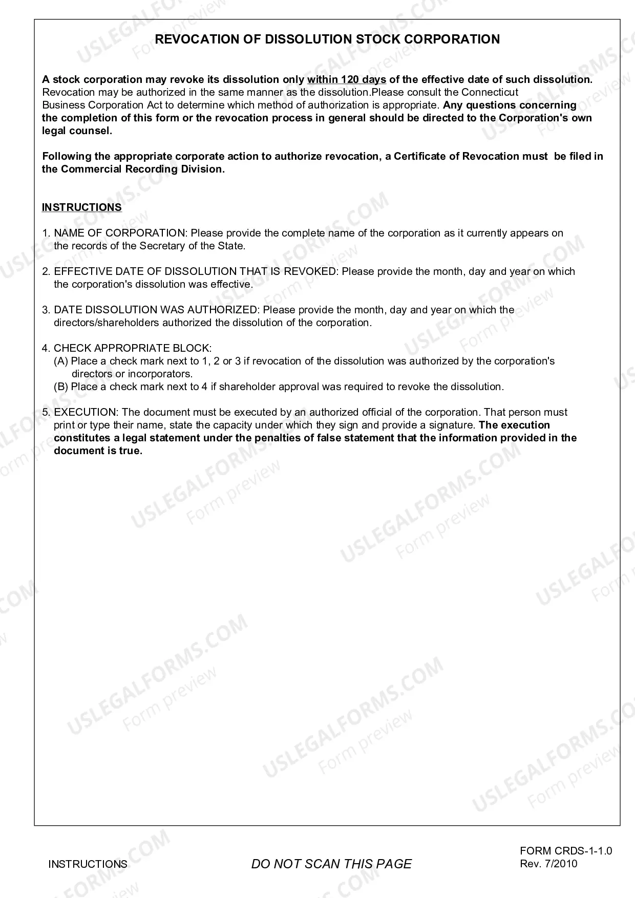 Preview Certificate of Revocation of Dissolution (Stock Corp)