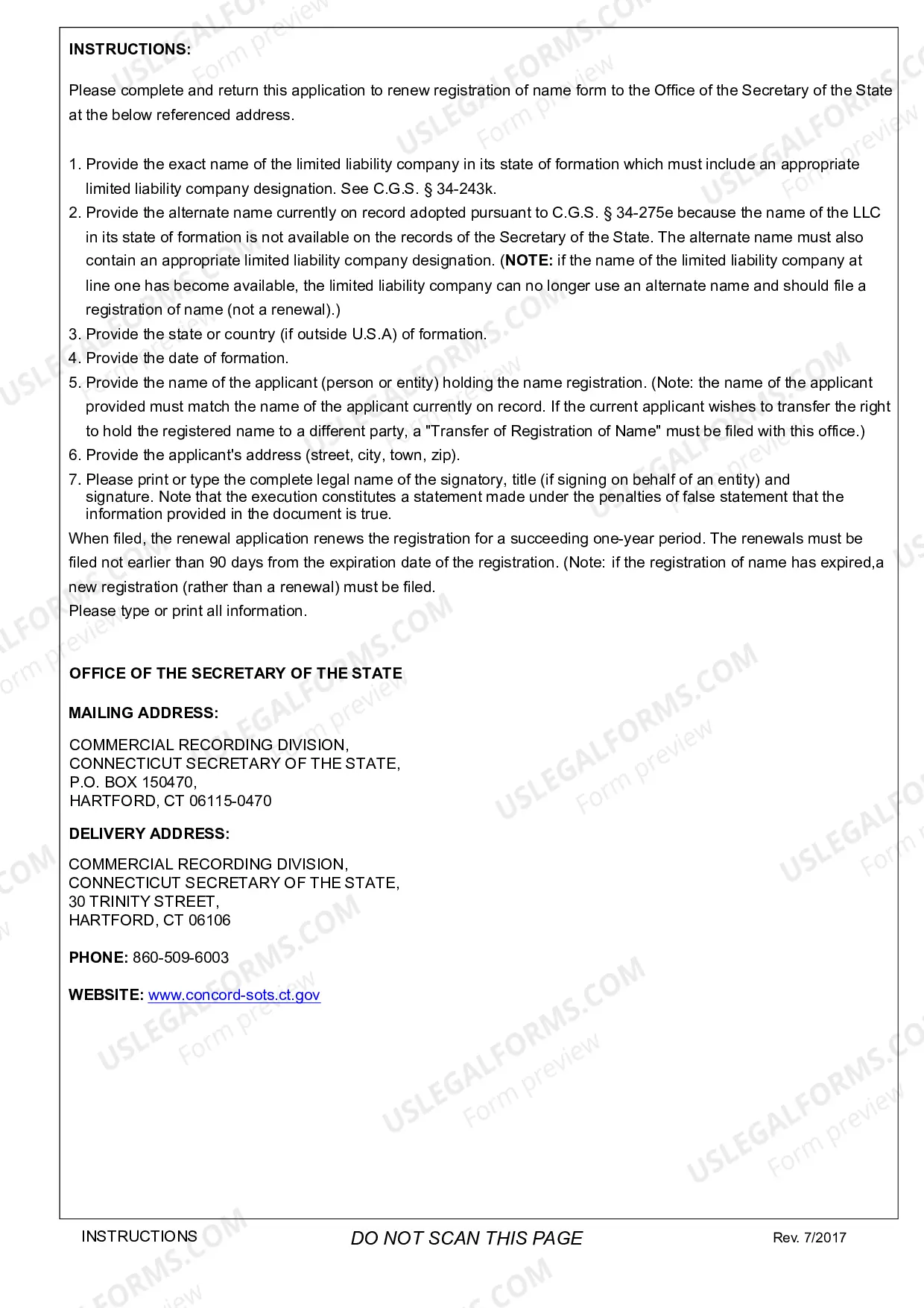 Preview Application To Renew Registration of Name for Foreign LLC