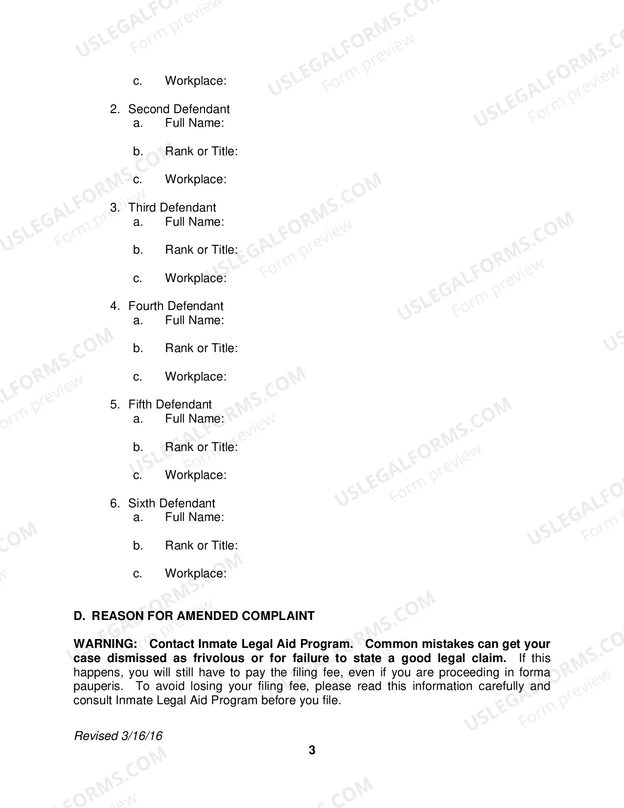 Preview Pro Se Prisoner Civil Rights Amended Complaint